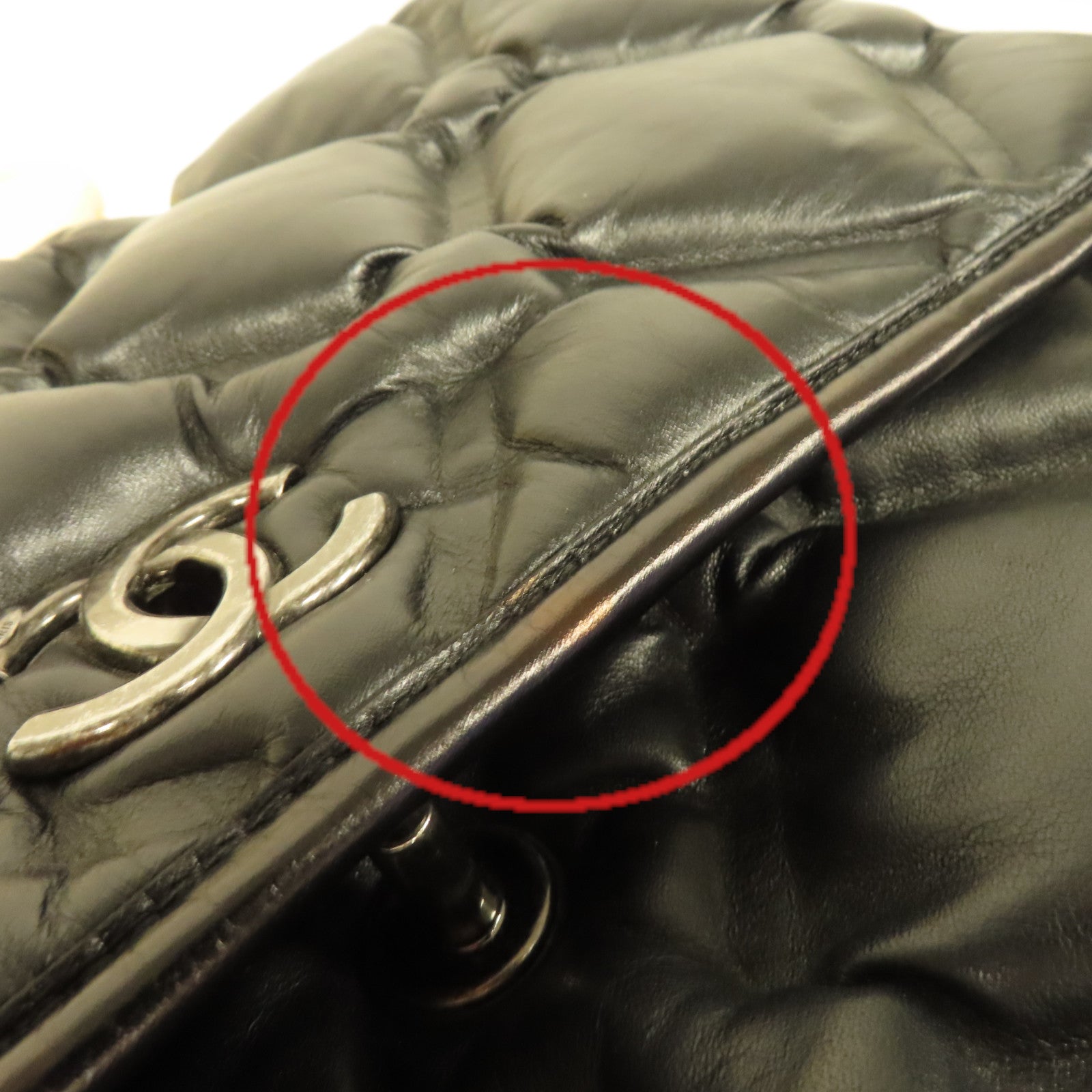 CHANEL 菱格牛皮皮革Bubble Chain Shoulder Bag銀扣鏈帶肩背袋黑色