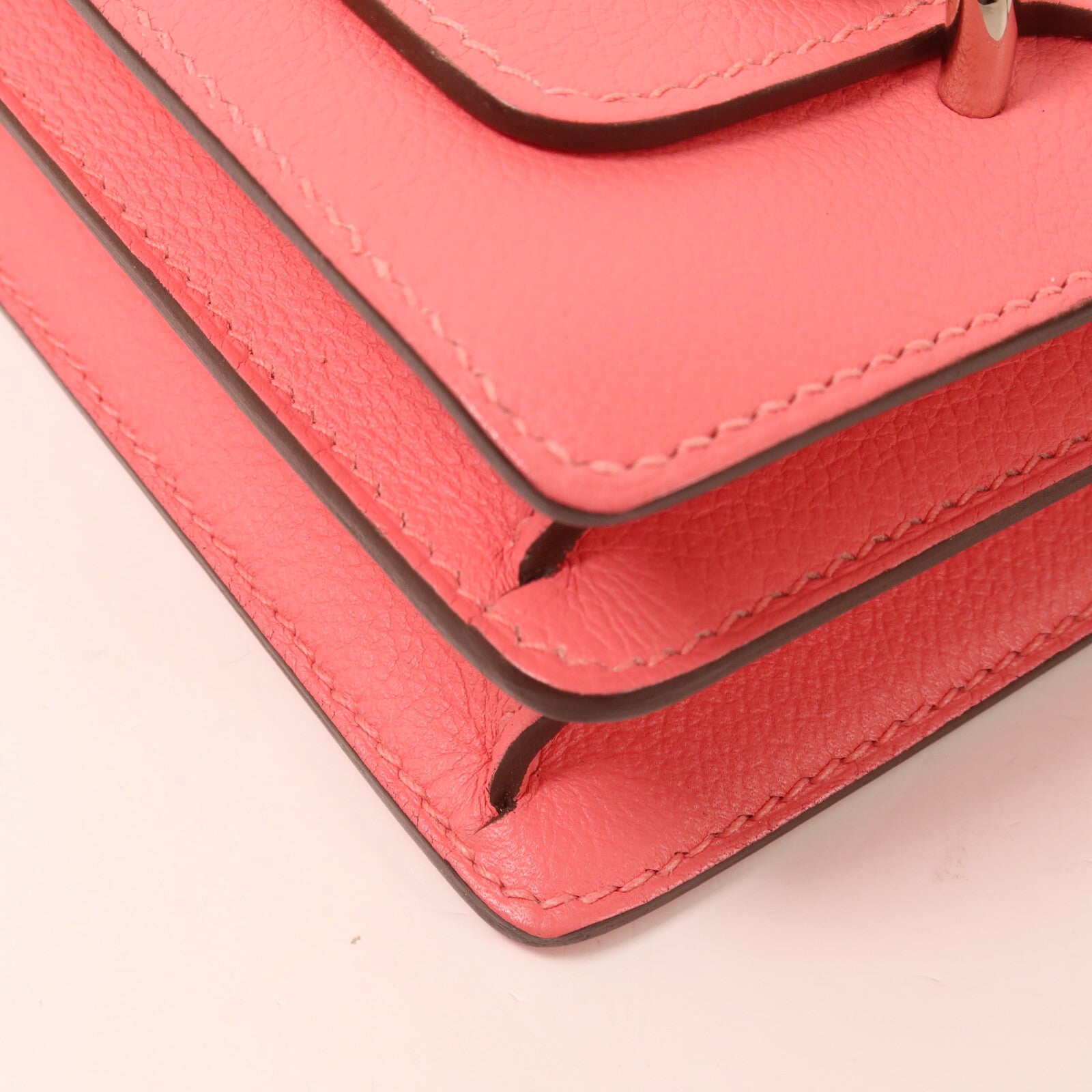 HERMES Evercolor皮革Roulis Mini肩背袋Rose Azalee/Rough H