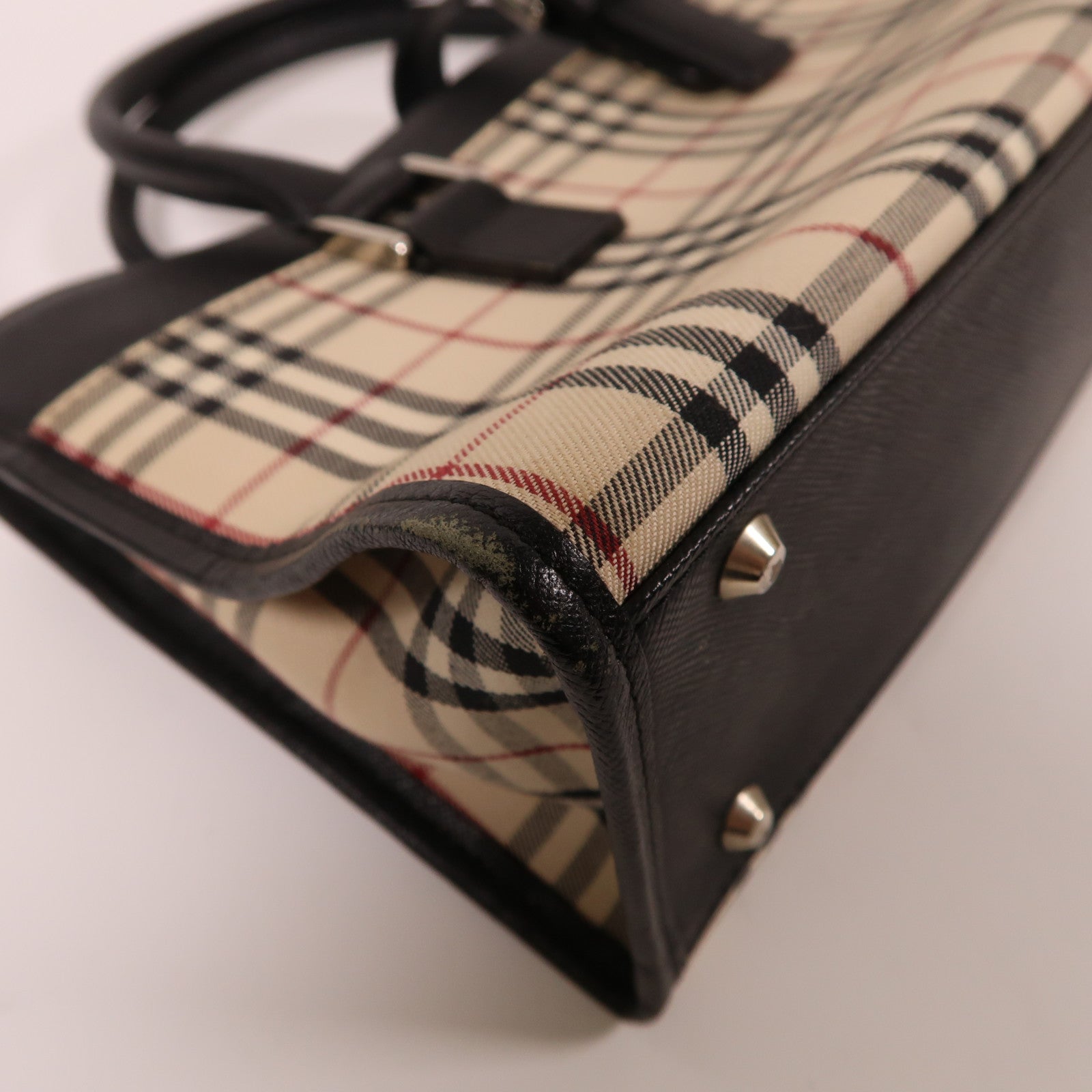 BURBERRY 塗層帆布Tote Bag銀扣手挽袋米色/黑色