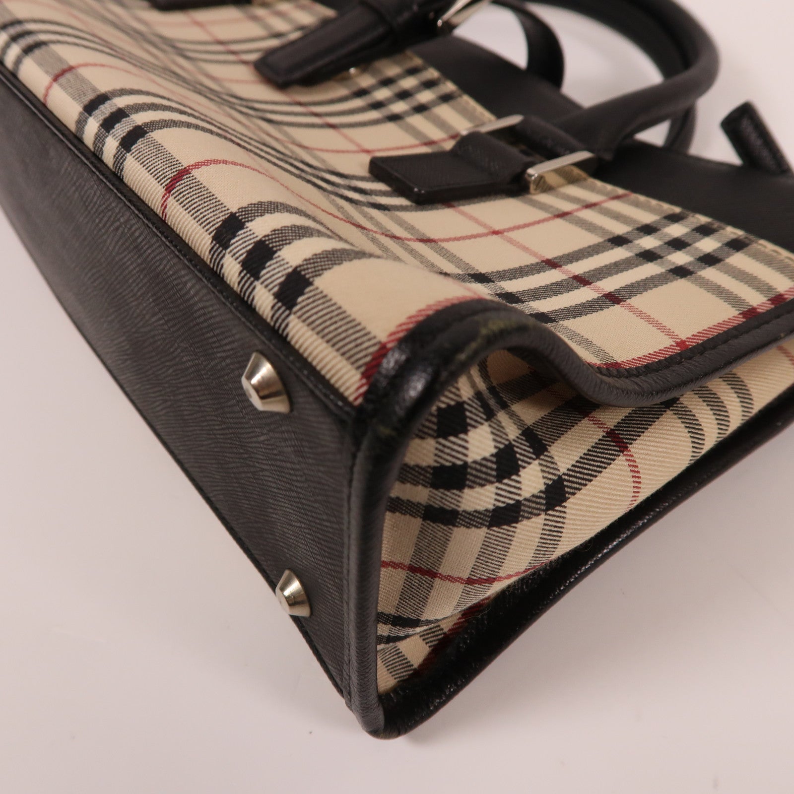 BURBERRY 塗層帆布Tote Bag銀扣手挽袋米色/黑色