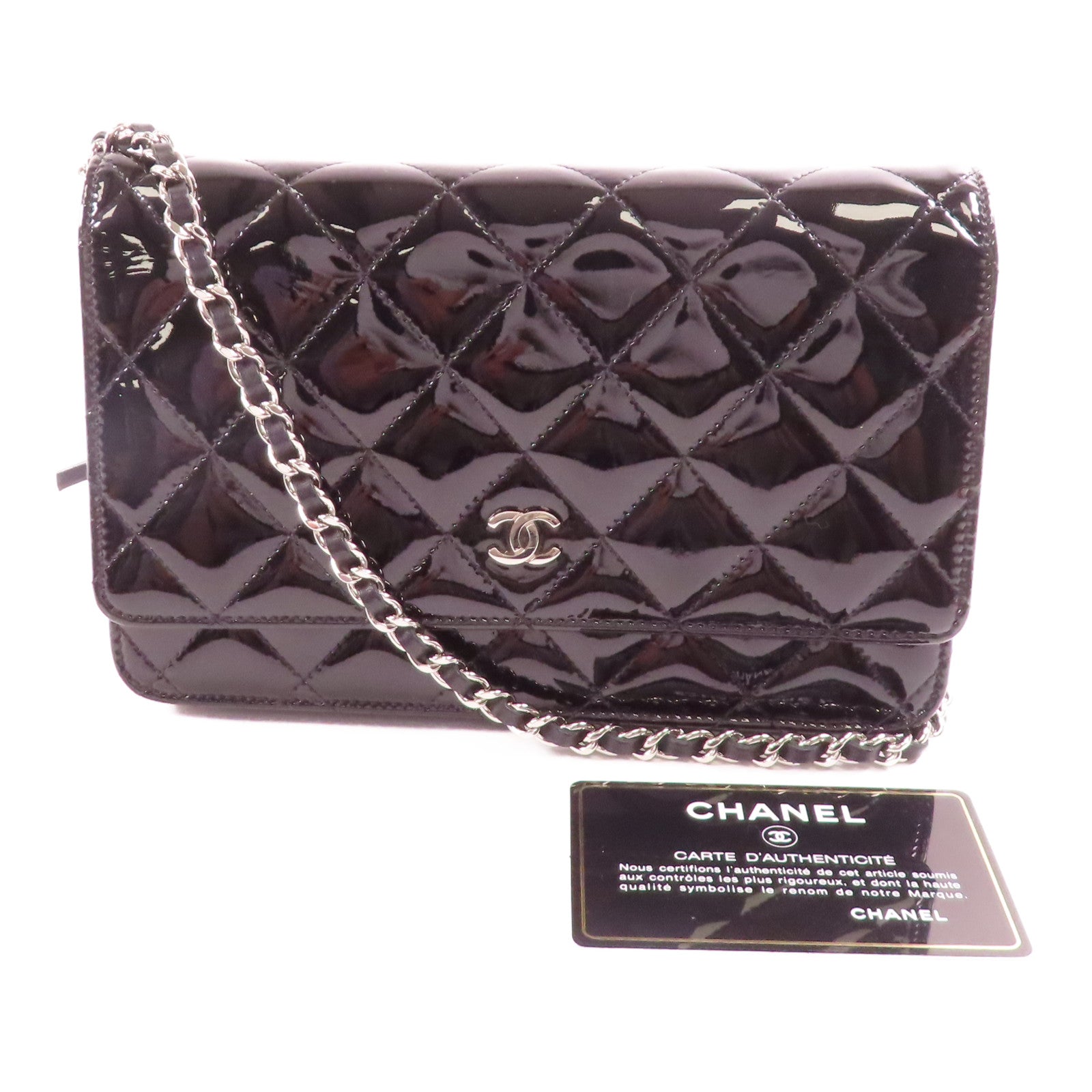 CHANEL 漆皮皮革Wallet On Chain銀扣鏈帶肩背袋