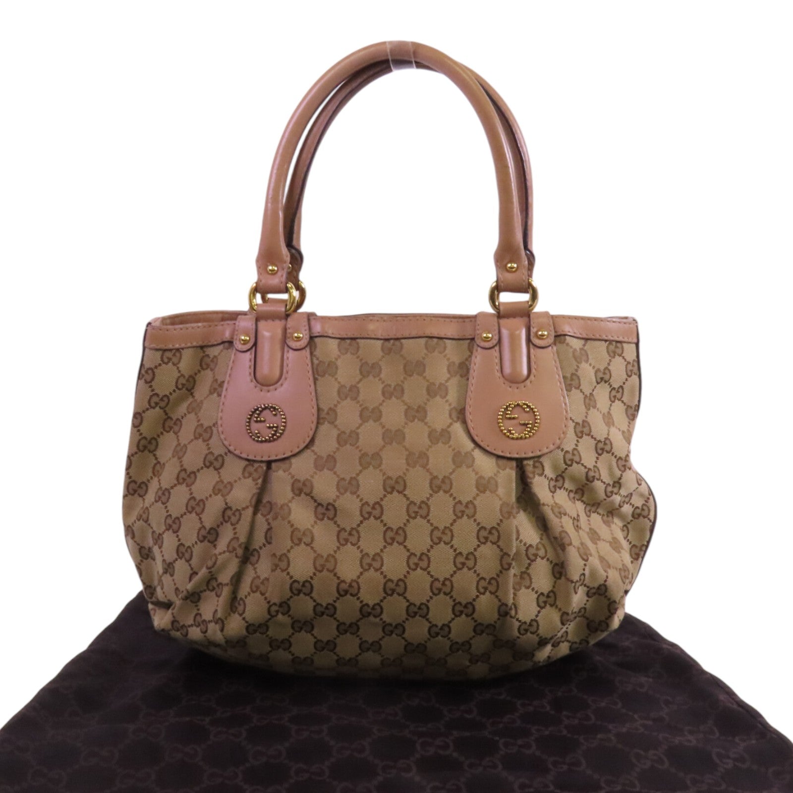GUCCI GG帆布 Scarlett Stud Interlocking G Tote金扣肩背袋