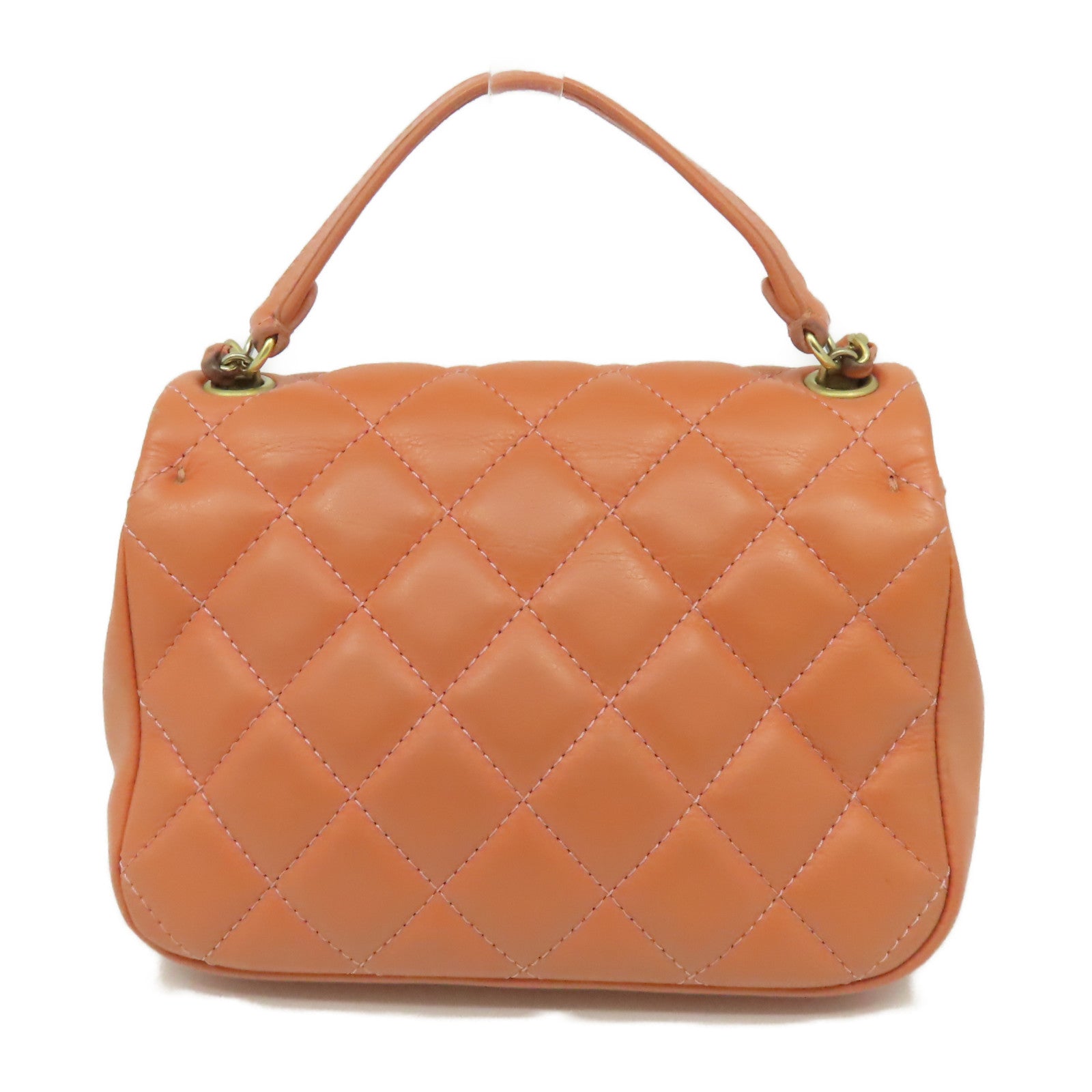 CHANEL 【激減優惠】菱格牛皮皮革Chain Shoulder金扣鏈帶肩背袋三文魚色
