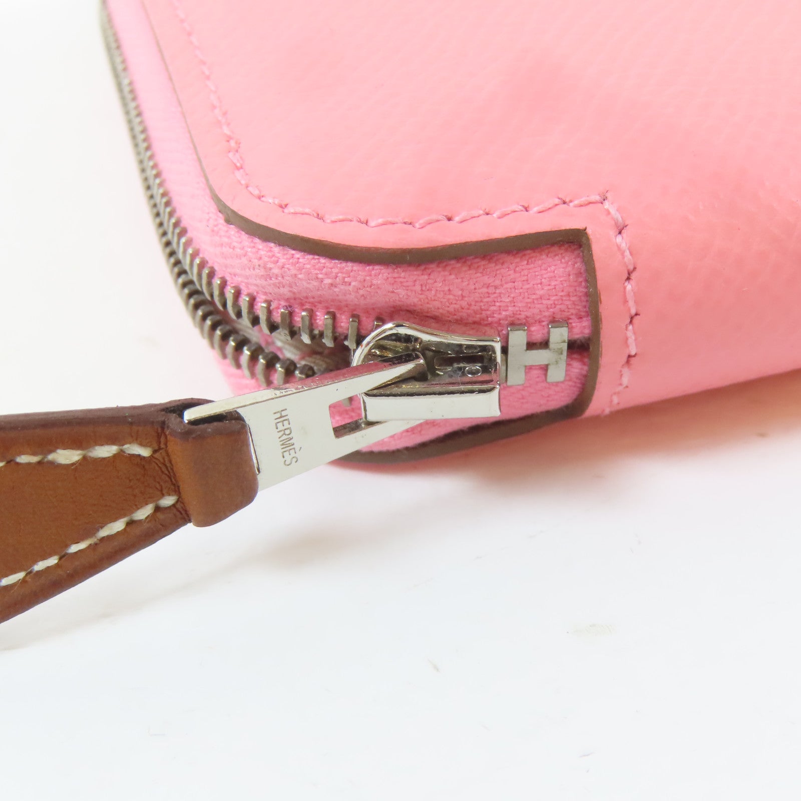 HERMES Epsom皮革Silk In Compact Wallet銀扣錢包Rose Azalee/粉紅色