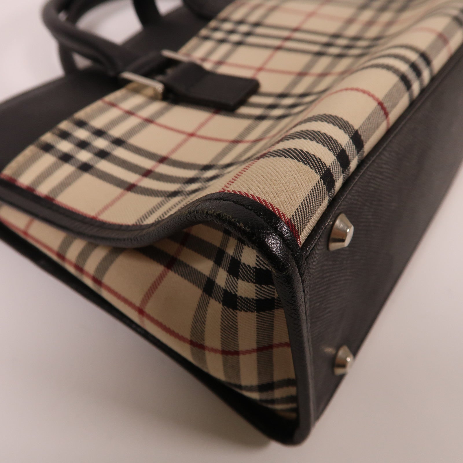 BURBERRY 塗層帆布Tote Bag銀扣手挽袋米色/黑色