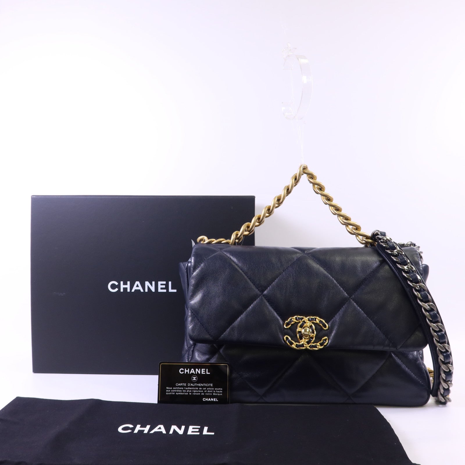 CHANEL 【激減優惠】羊皮皮革Chanel 19 Large金扣手挽肩背兩用袋