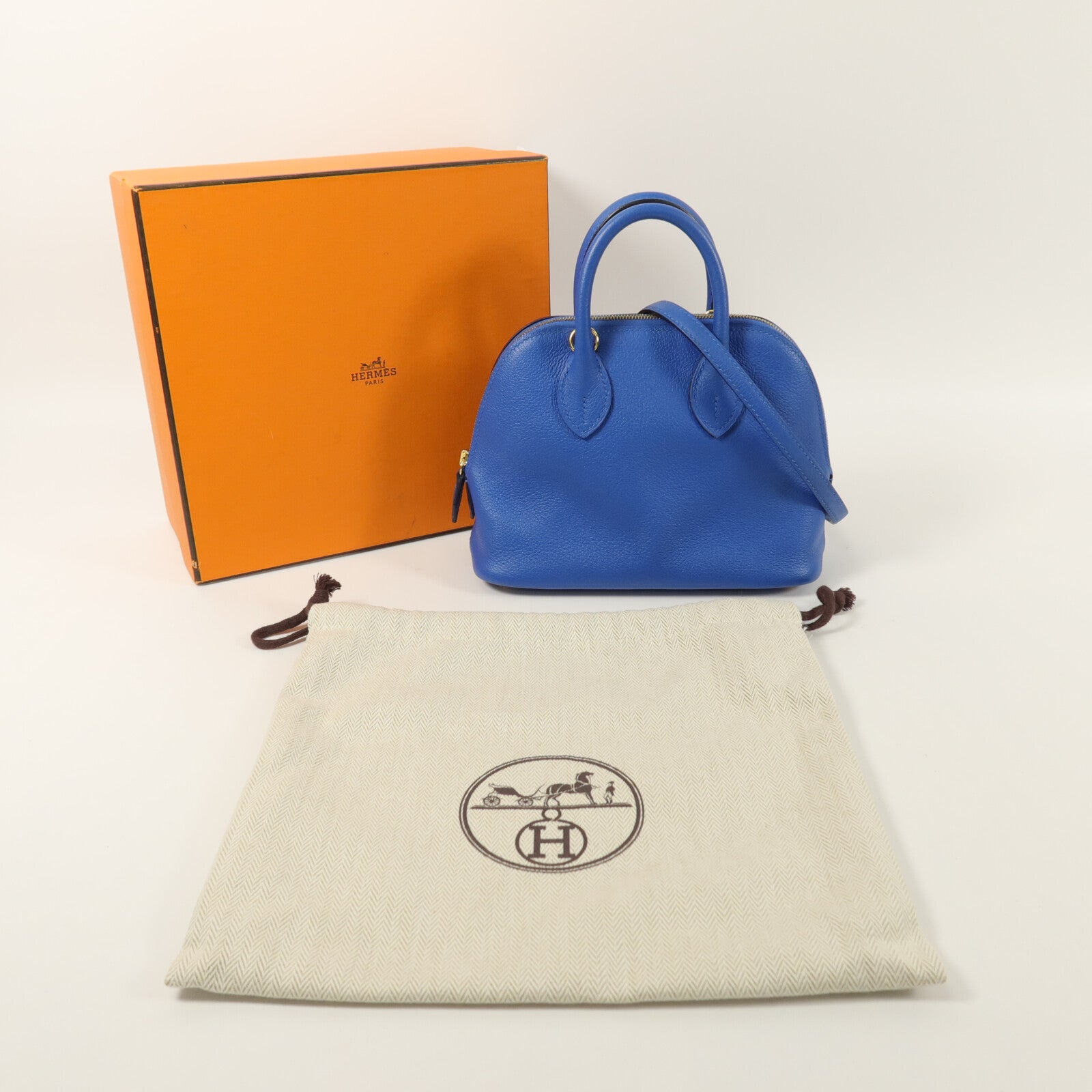 HERMES Evercolor皮革Bolide Mini手挽肩背兩用袋Bleu Zanzibar