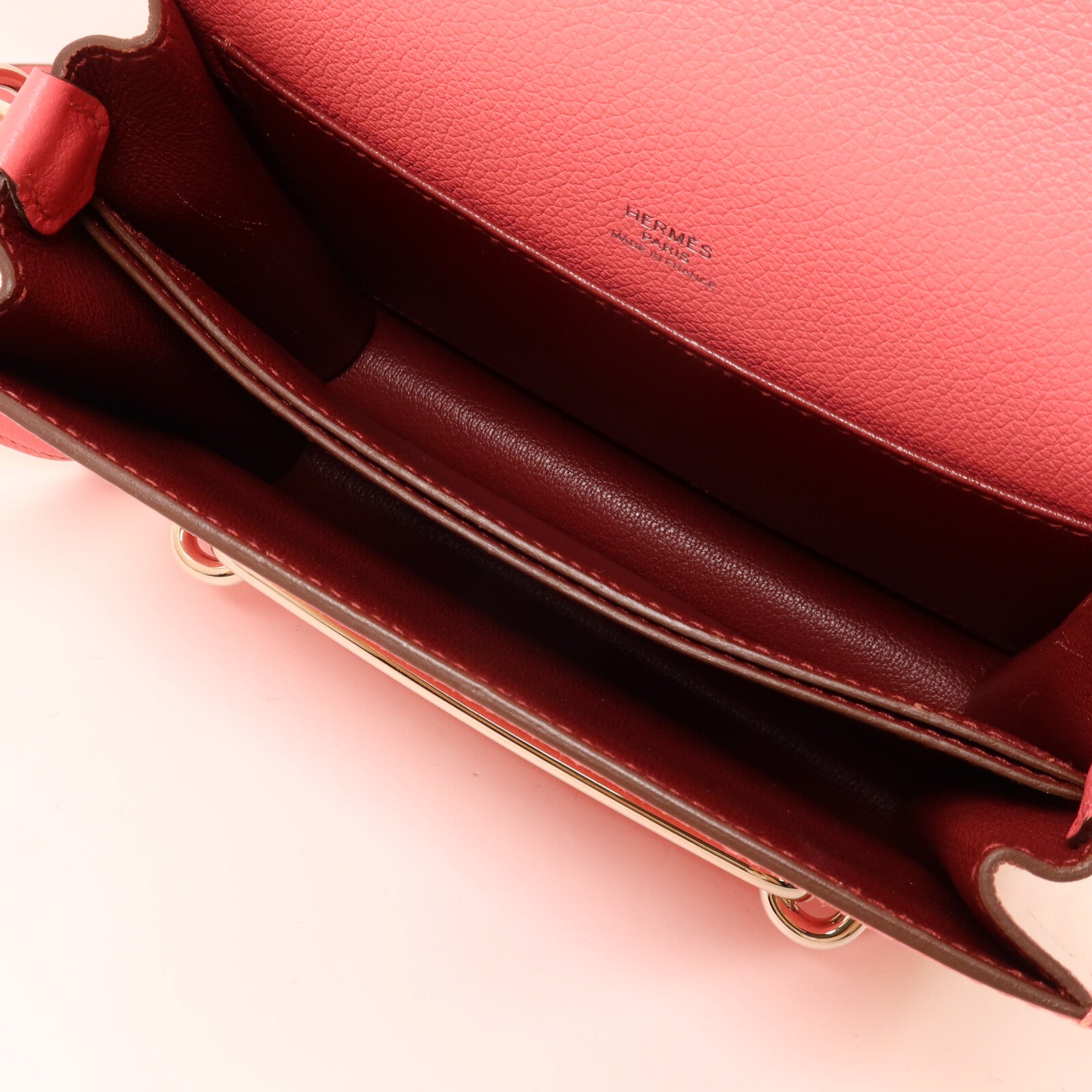 HERMES Evercolor皮革Roulis Mini肩背袋Rose Azalee/Rough H