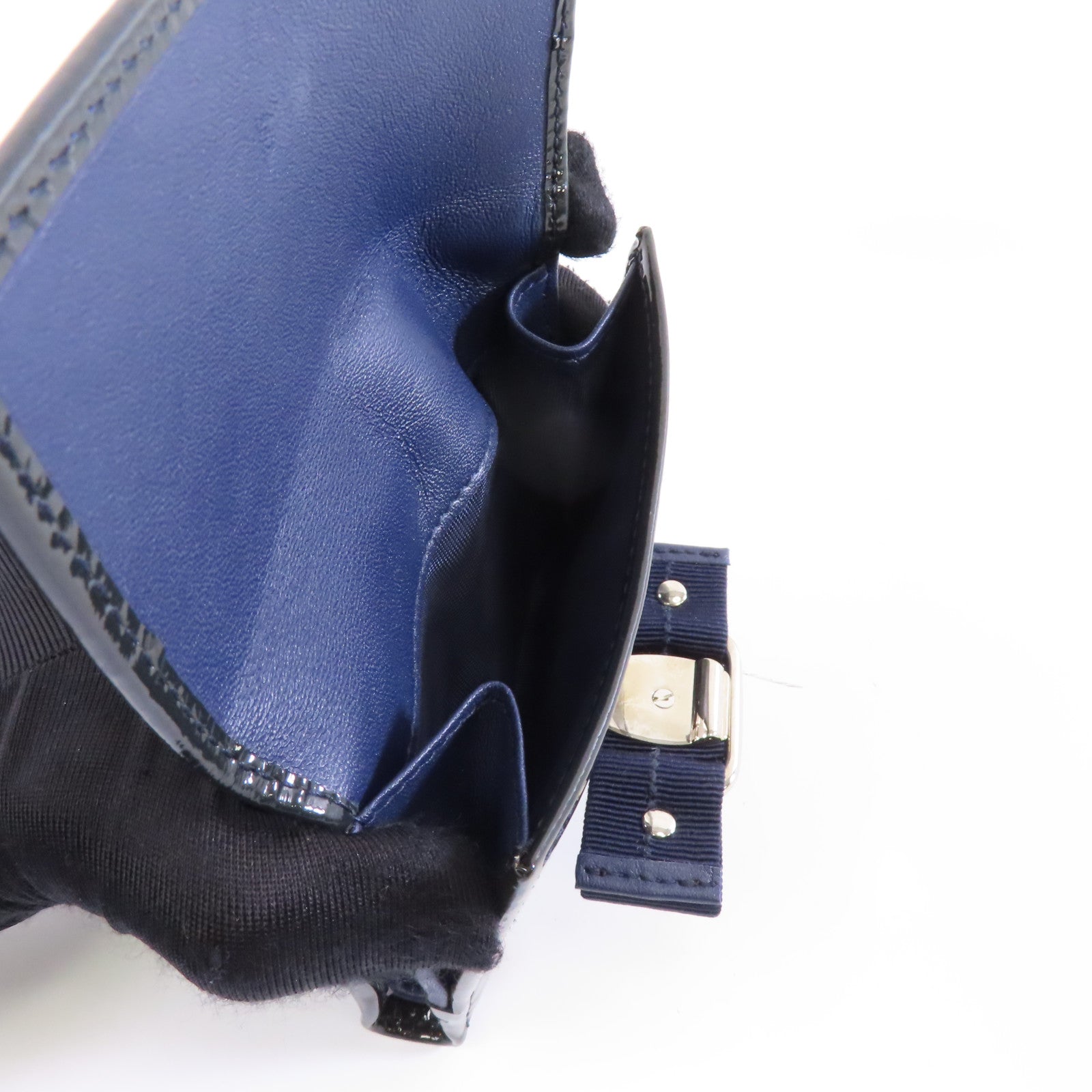 Salvatore Ferragamo 【激減優惠】漆皮皮革Wallet銀扣錢包藍色