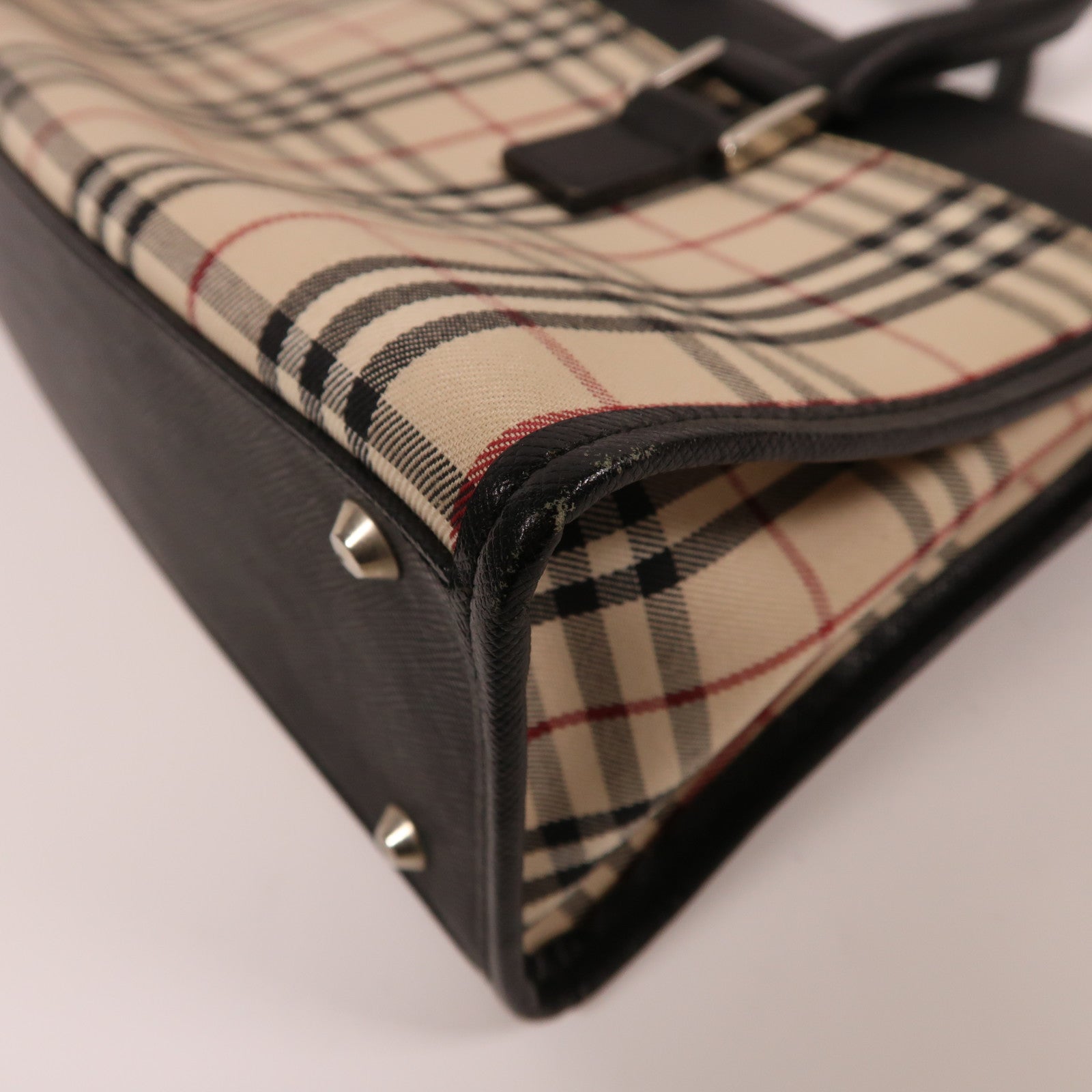 BURBERRY 塗層帆布Tote Bag銀扣手挽袋米色/黑色