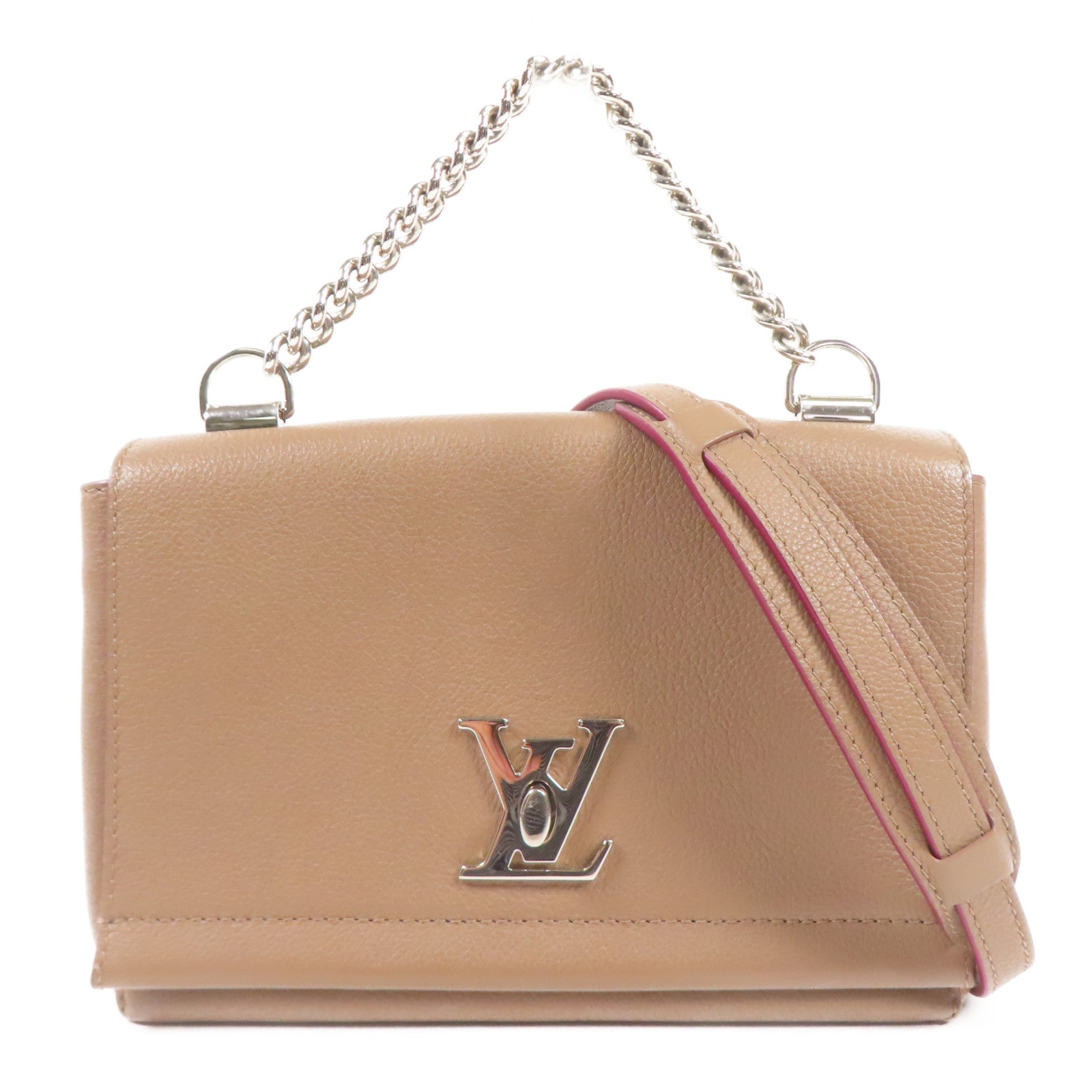 LOUIS VUITTON 牛皮皮革Lock Me II BB銀扣手挽肩背兩用袋