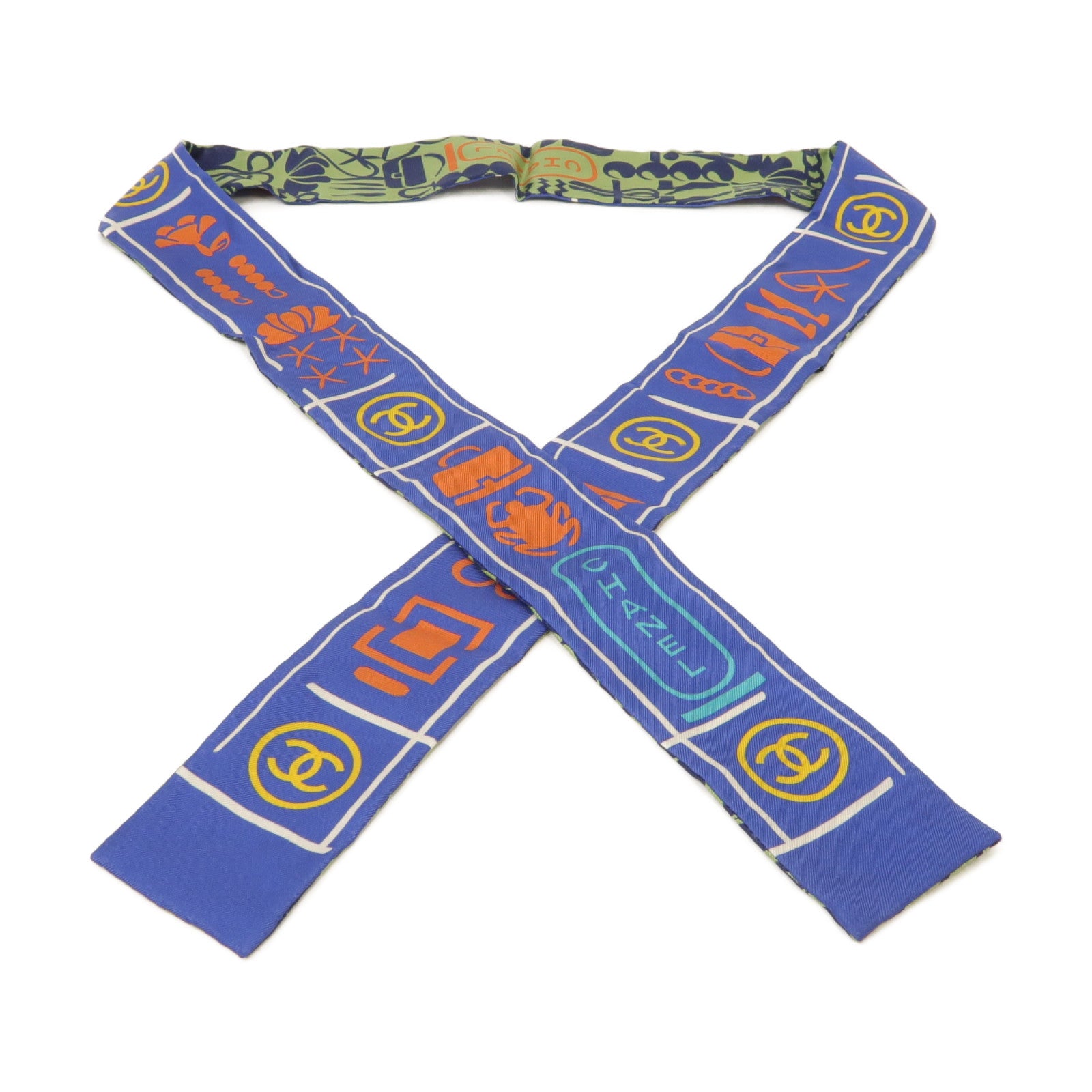 CHANEL 絲質Scarf絲巾藍色/綠色/橙色