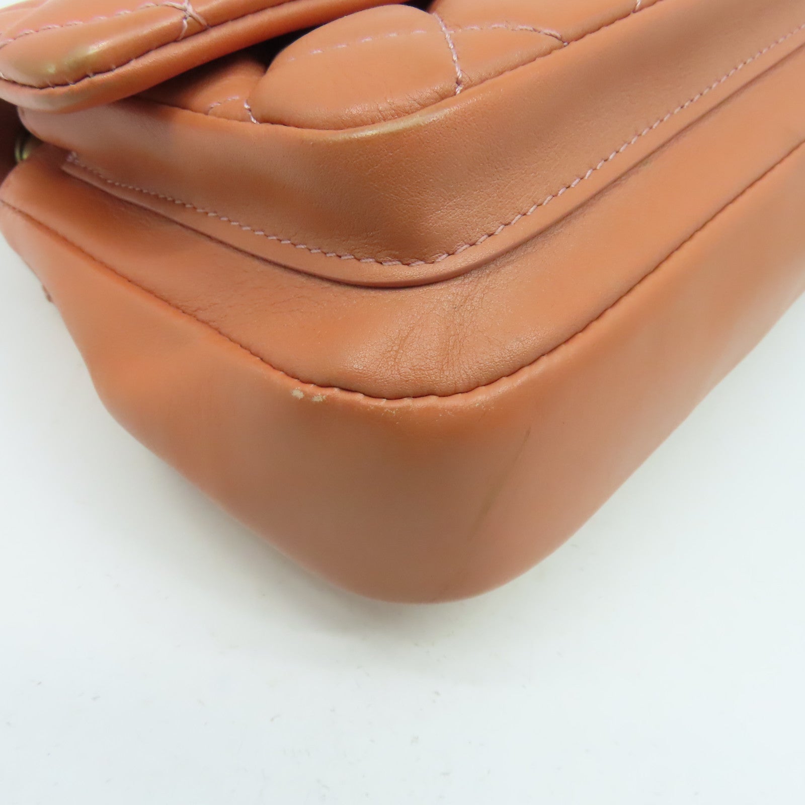 CHANEL 【激減優惠】菱格牛皮皮革Chain Shoulder金扣鏈帶肩背袋三文魚色