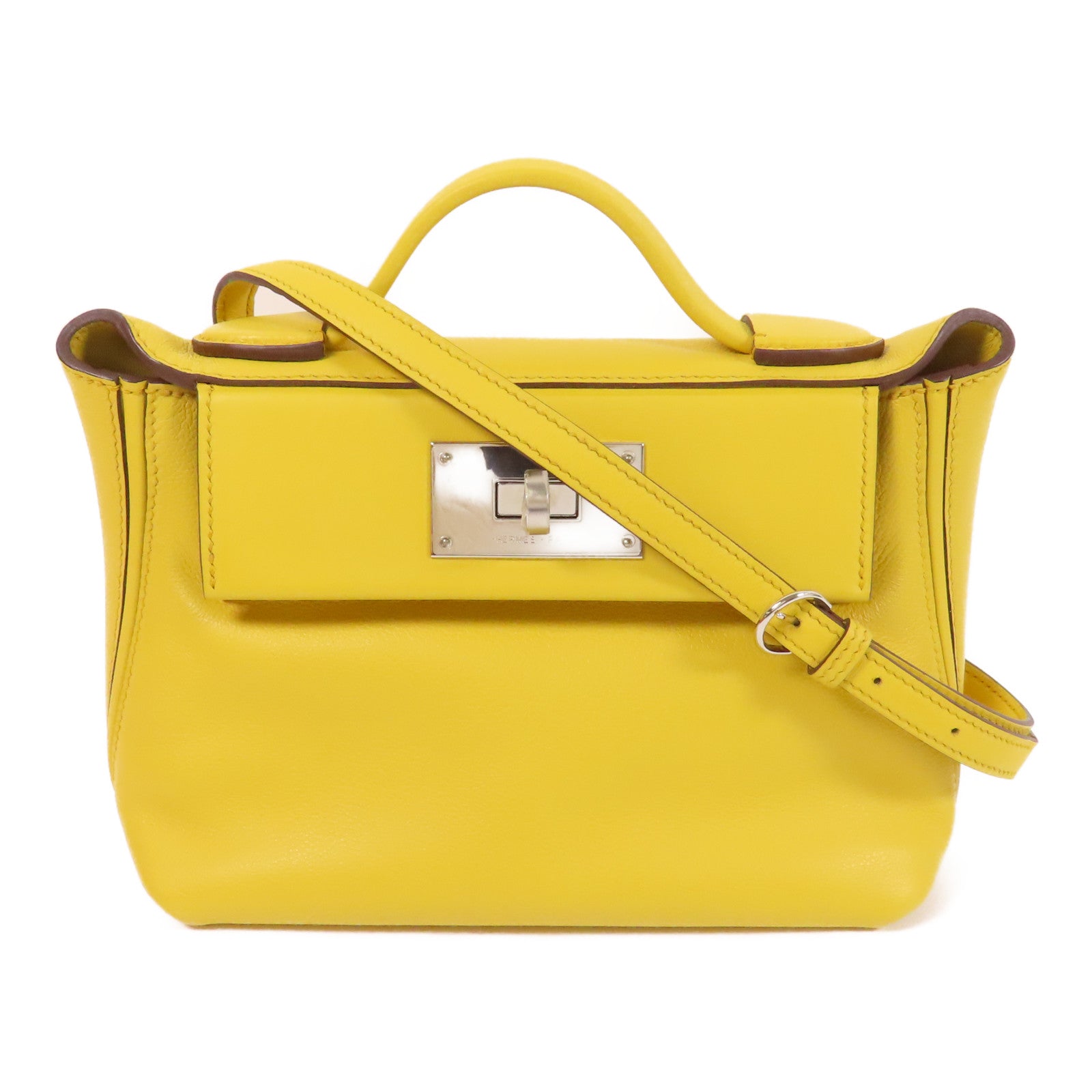 HERMES Evercolor皮革24x24 Mini銀扣手挽肩背兩用袋Sun