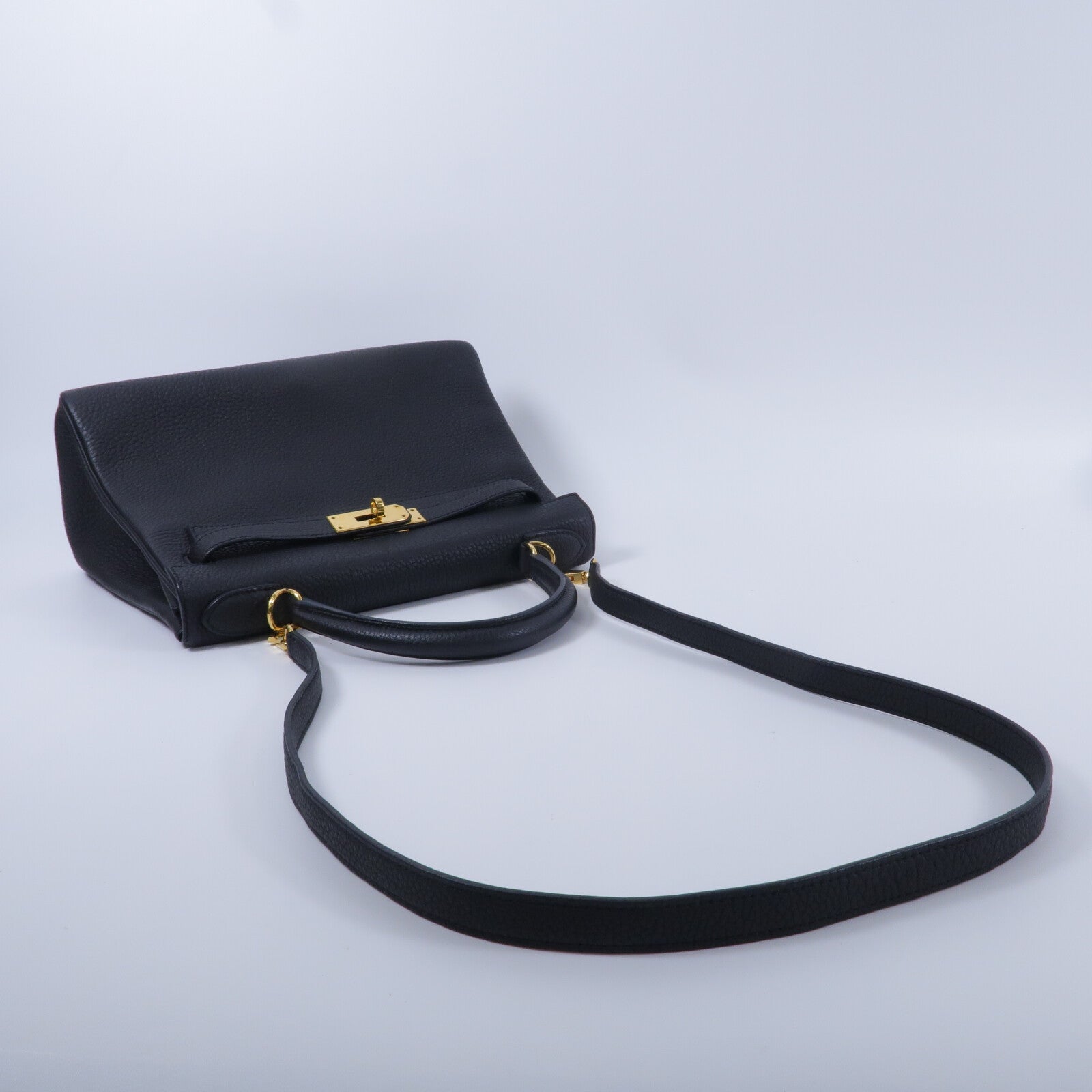 HERMES Clemence皮革Kelly 28手挽肩背兩用袋Noir