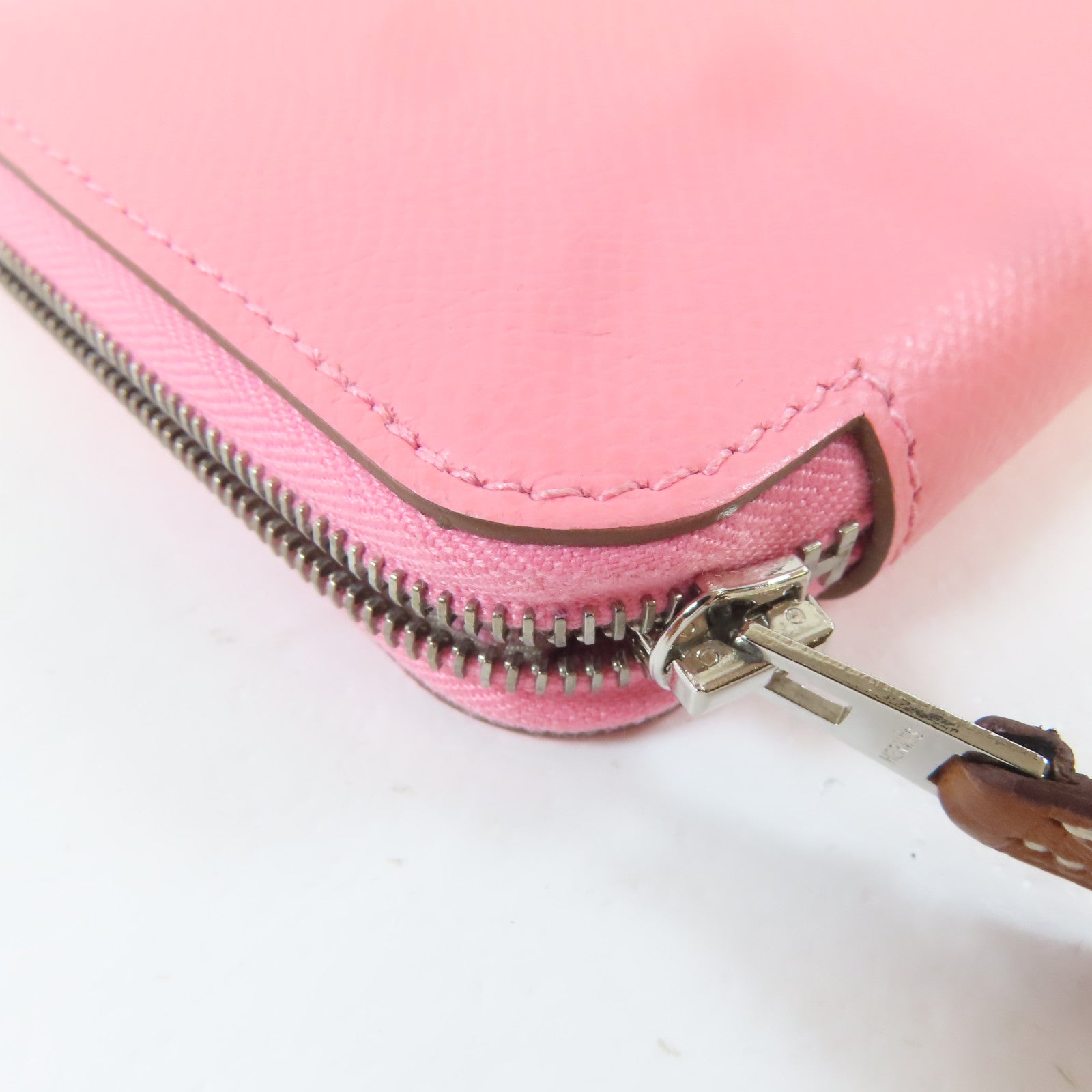 HERMES Epsom皮革Silk In Compact Wallet銀扣錢包Rose Azalee/粉紅色
