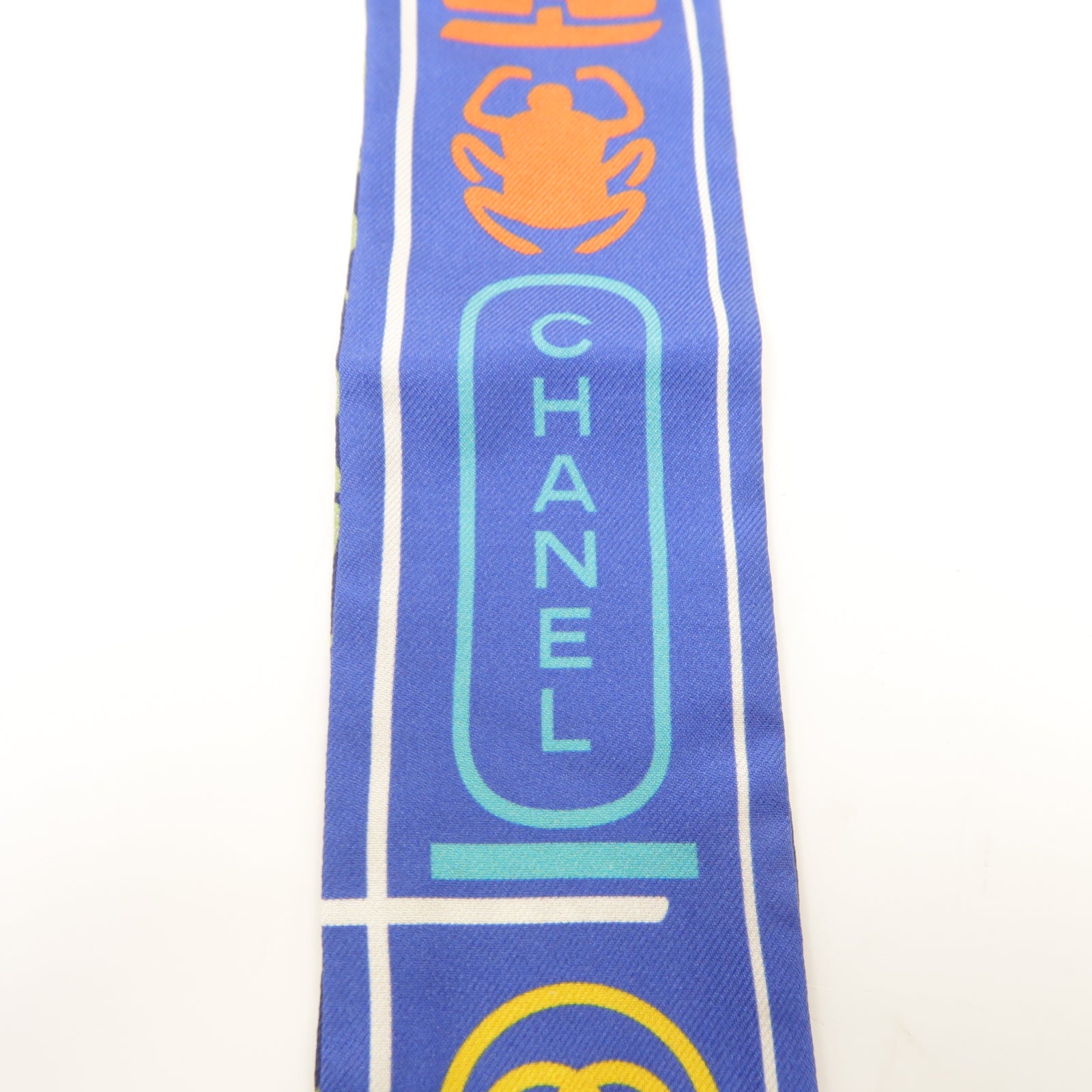 CHANEL 絲質Scarf絲巾藍色/綠色/橙色