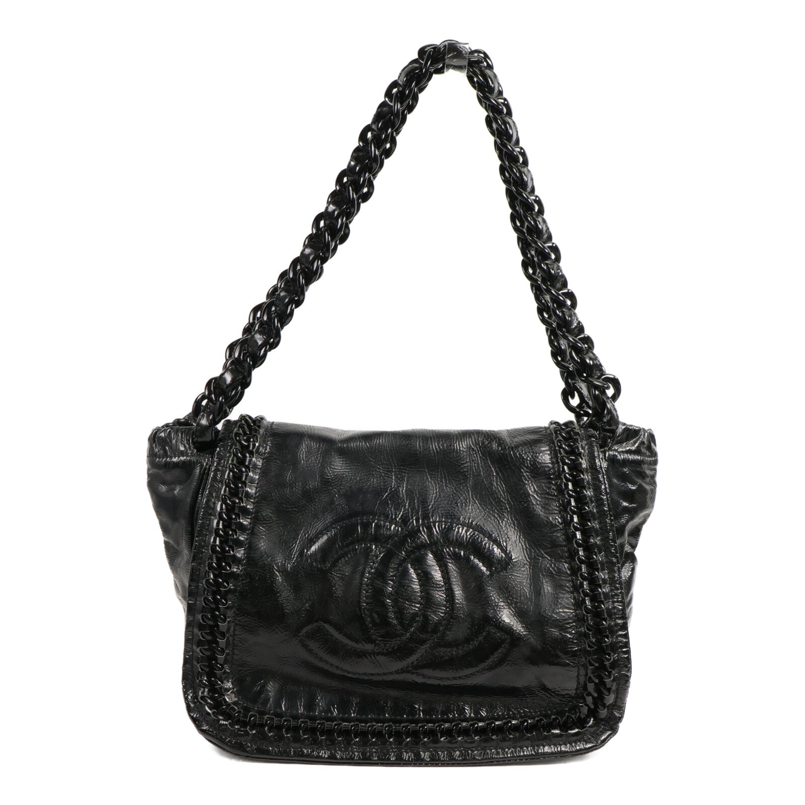 CHANEL 漆皮皮革Luxe Ligne Chain Flap Bag肩背袋