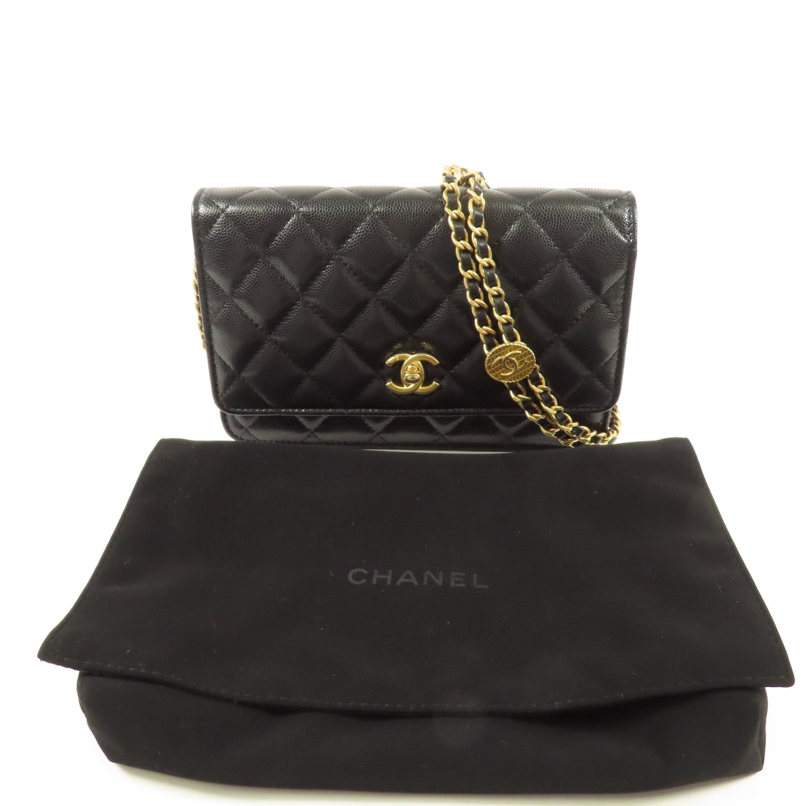 CHANEL 牛皮皮革WOC Wallet On Chain金扣鏈帶肩背袋