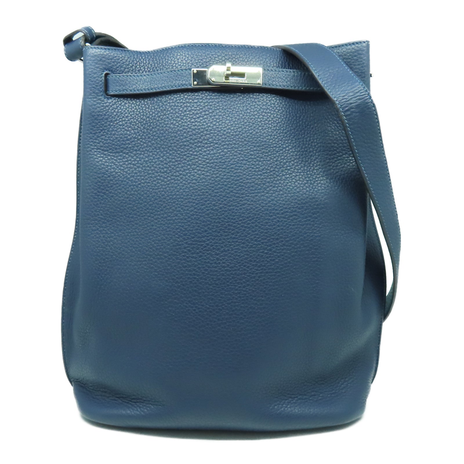 HERMES 【激減優惠】Clemence皮革So Kelly 26銀扣肩背袋伊玆密爾藍色