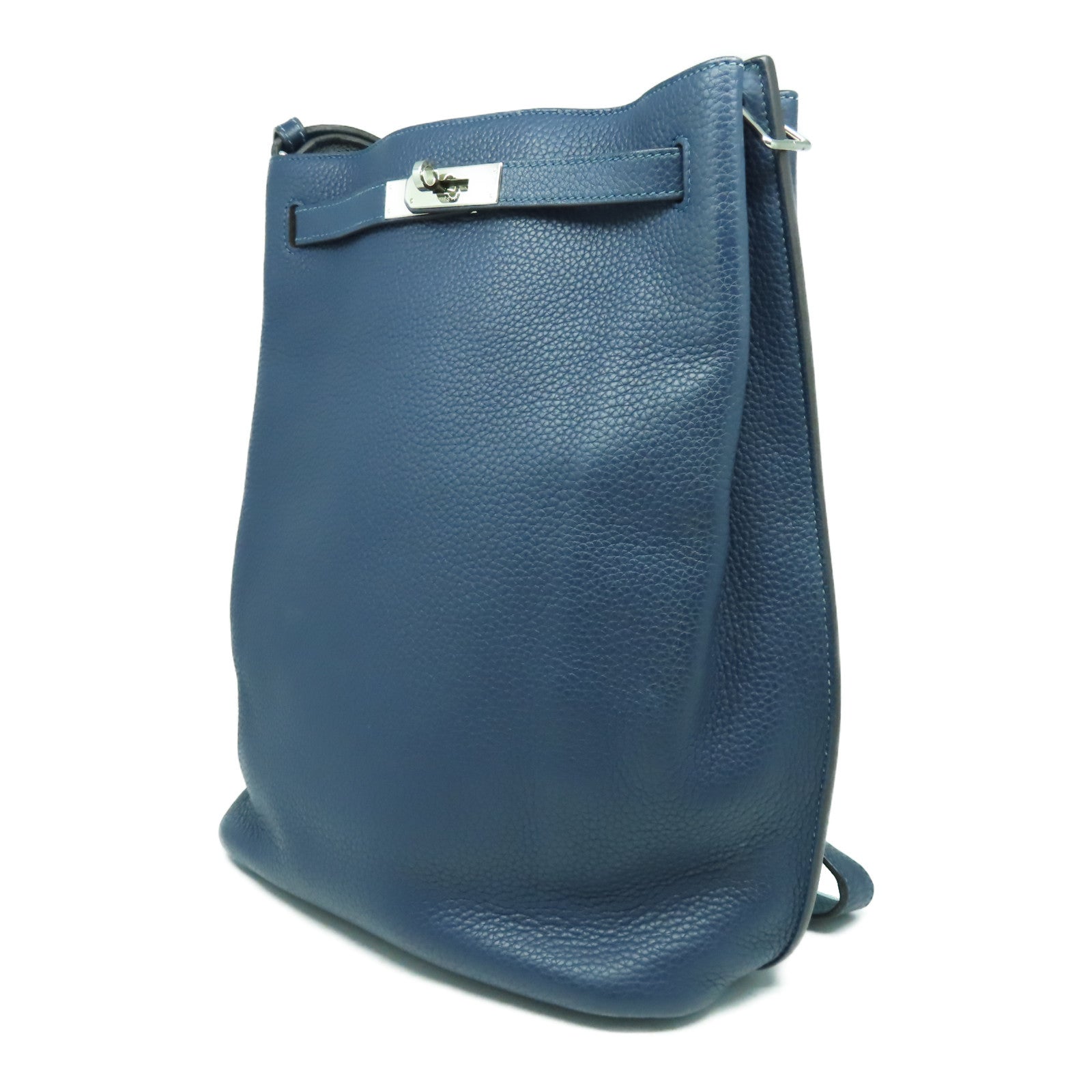HERMES 【激減優惠】Clemence皮革So Kelly 26銀扣肩背袋伊玆密爾藍色