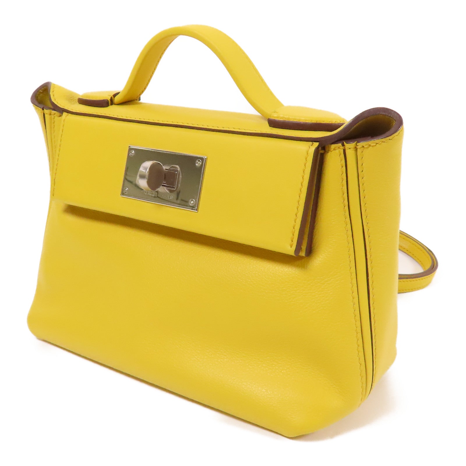 HERMES Evercolor皮革24x24 Mini銀扣手挽肩背兩用袋Sun