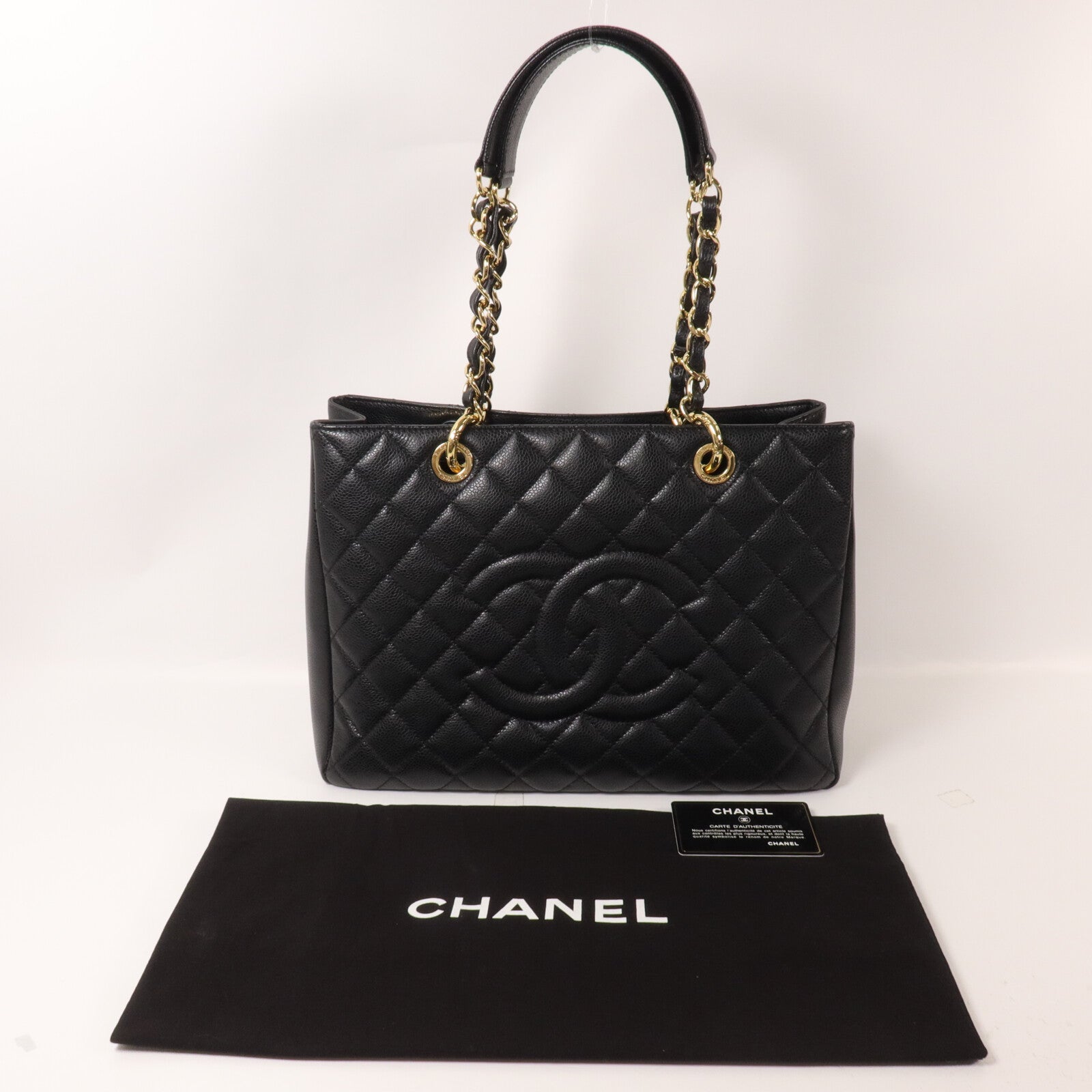 CHANEL 牛皮皮革GST Grand Shopping Tote Bag鏈帶肩背袋