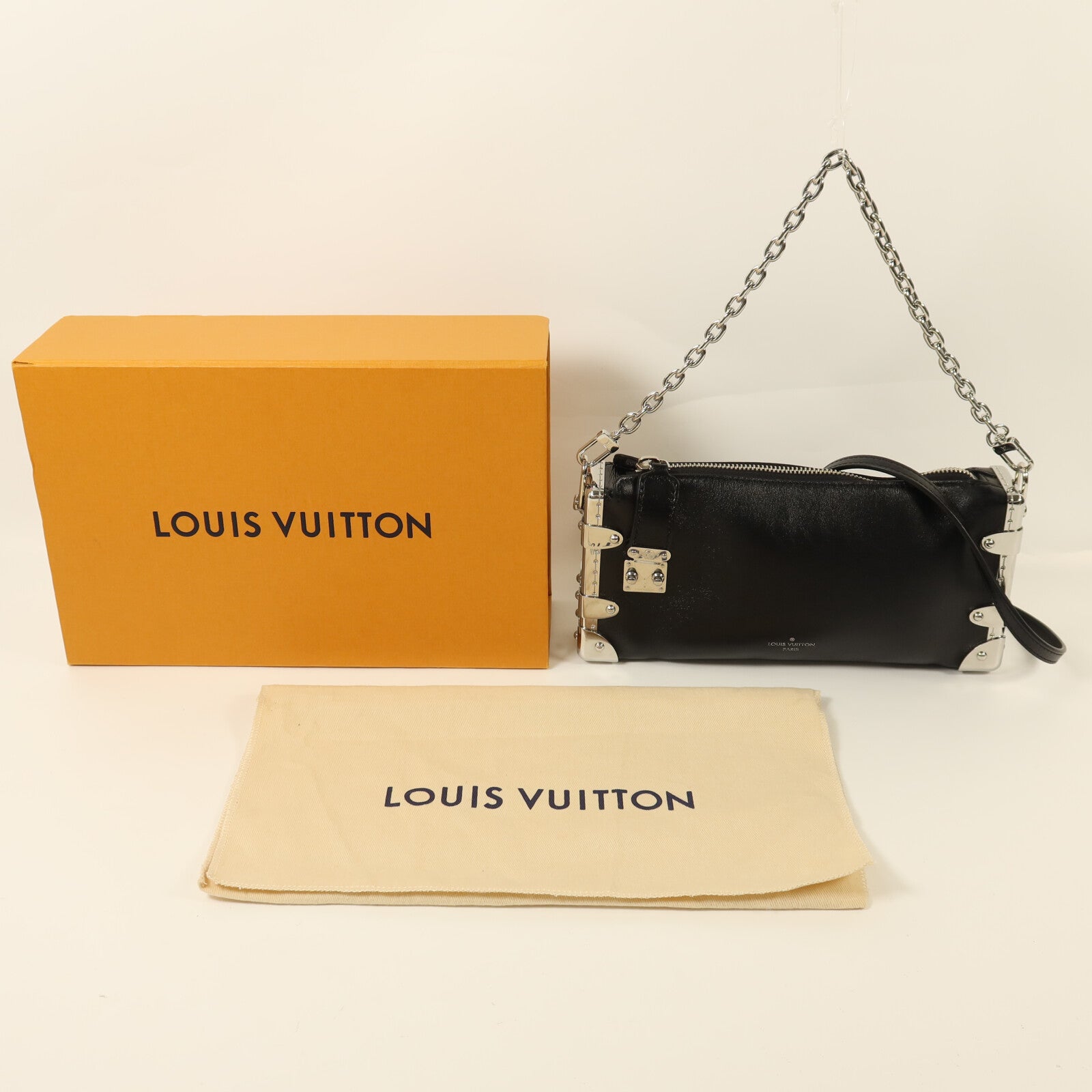 LOUIS VUITTON 牛皮皮革Slim Trunk銀扣鏈帶手挽肩背兩用袋