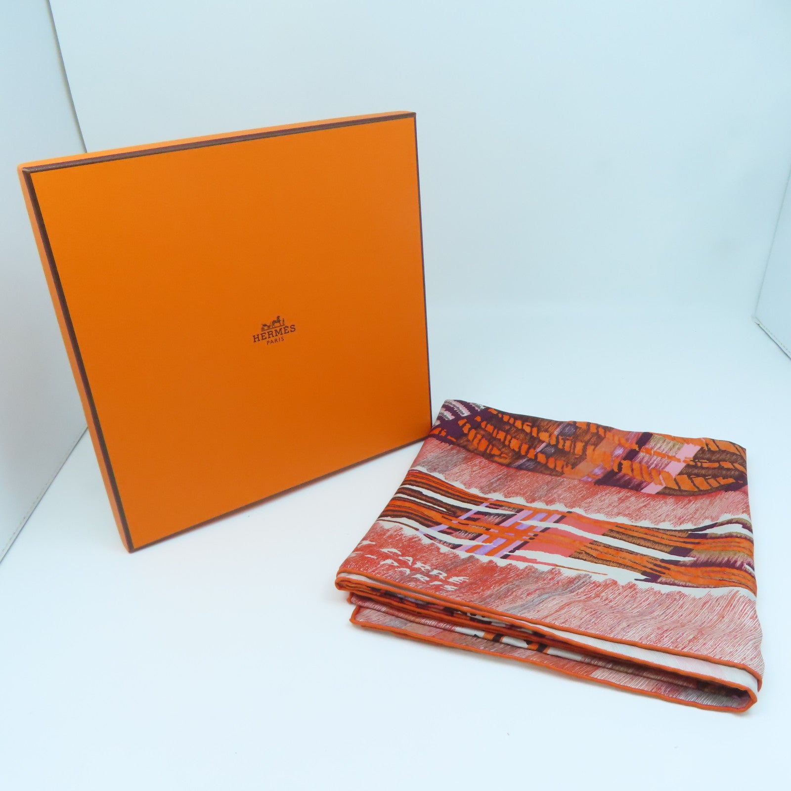 HERMES 【激減優惠精選】絲質Scarf 90x90絲巾橙色彩色