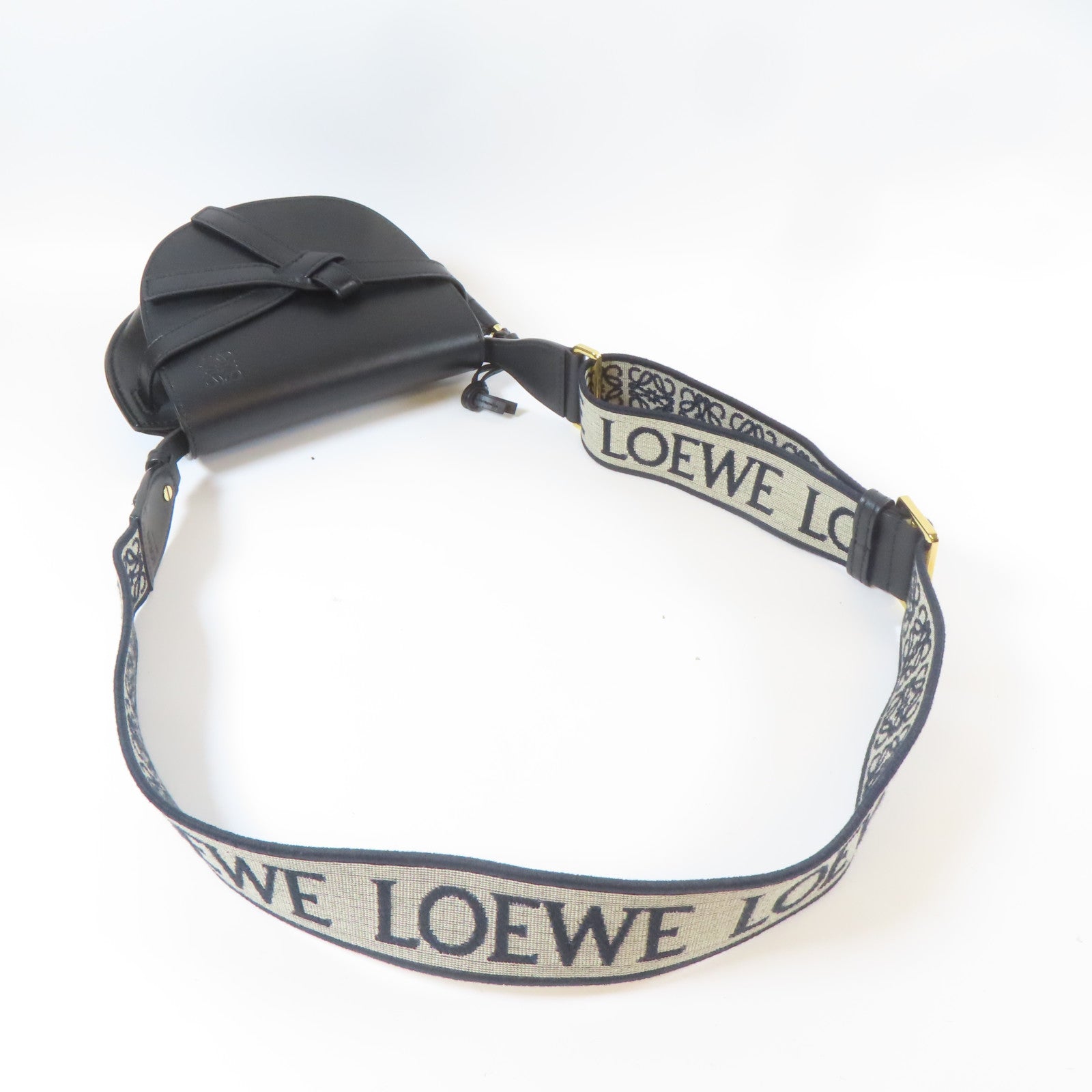 LOEWE 牛皮皮革Mini Gate Dual金扣肩背袋黑色