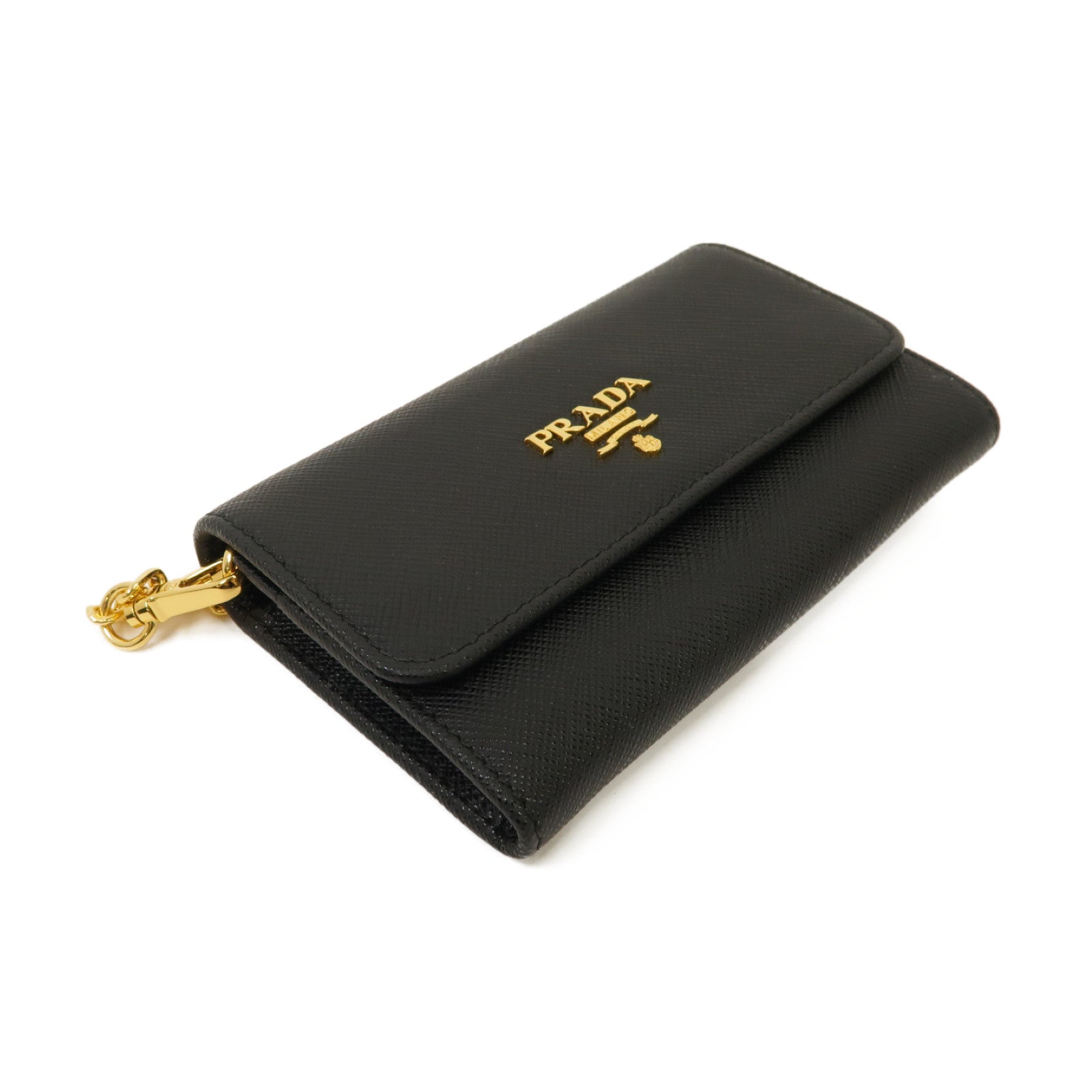 PRADA 【激減優惠】Saffiano皮革Mini Wallet with Chain金扣錢包黑色