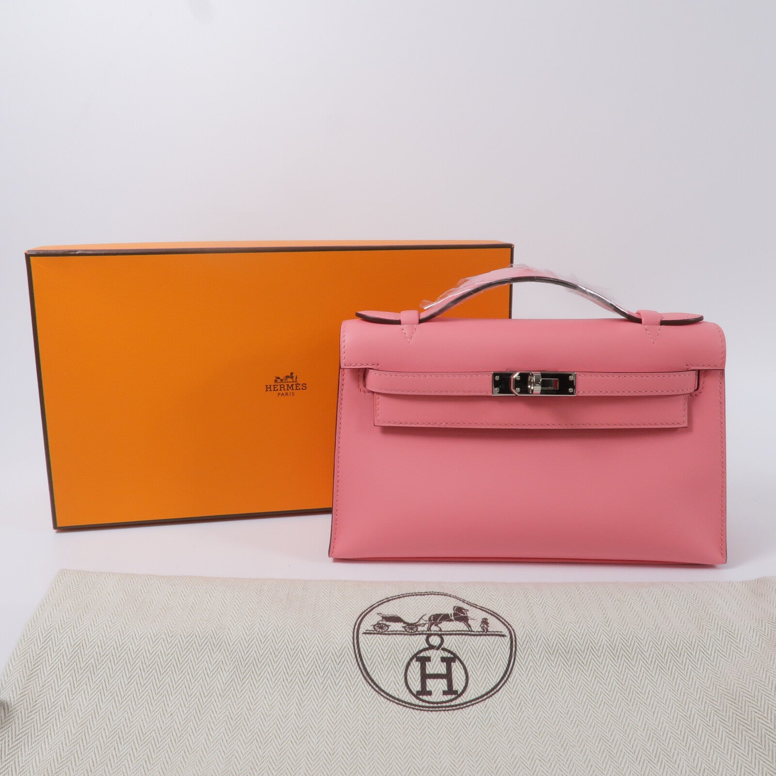 HERMES Swift皮革Kelly Pochette手挽袋Rose Azalee