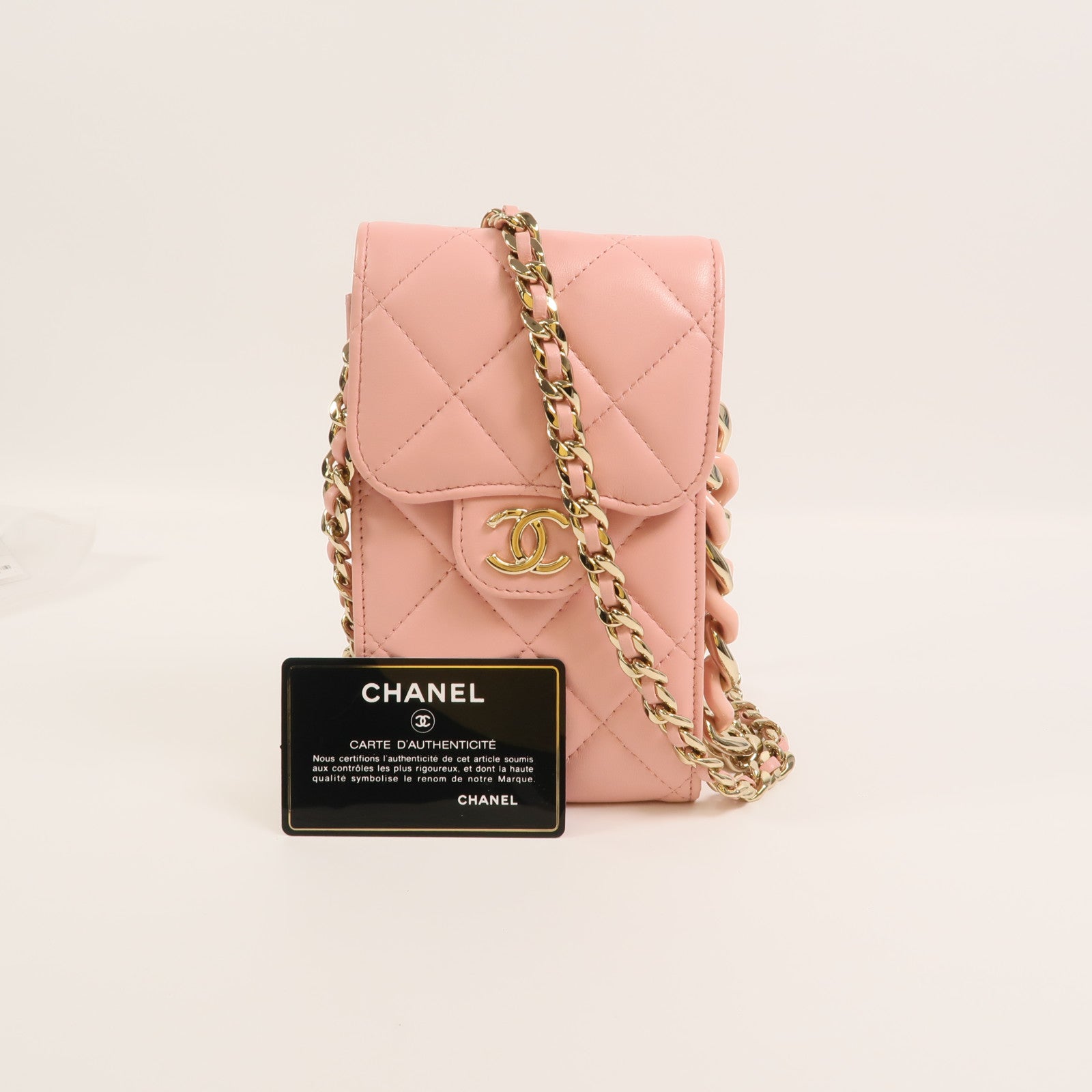 CHANEL 羊皮皮革Phone Bag鏈帶肩背袋