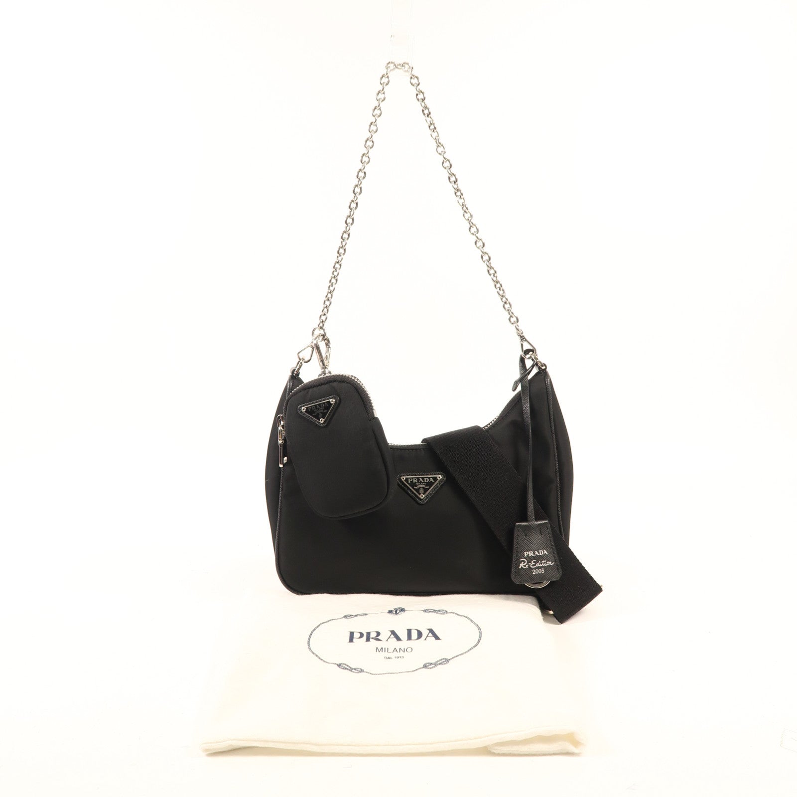 PRADA 尼龍Re-Edition 2005銀扣肩背袋