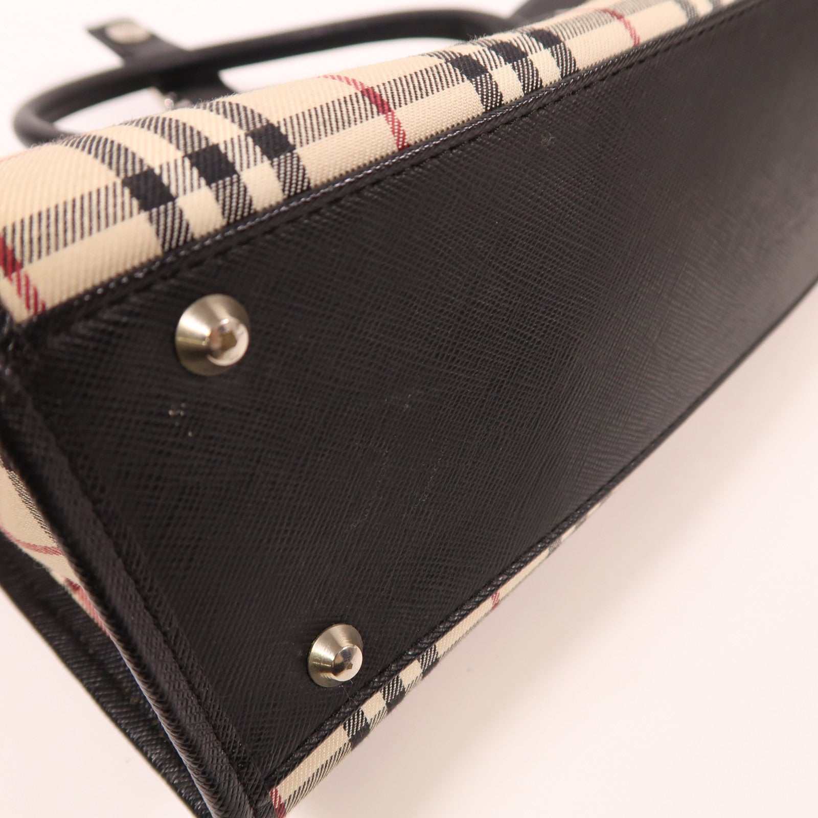 BURBERRY 塗層帆布Tote Bag銀扣手挽袋米色/黑色