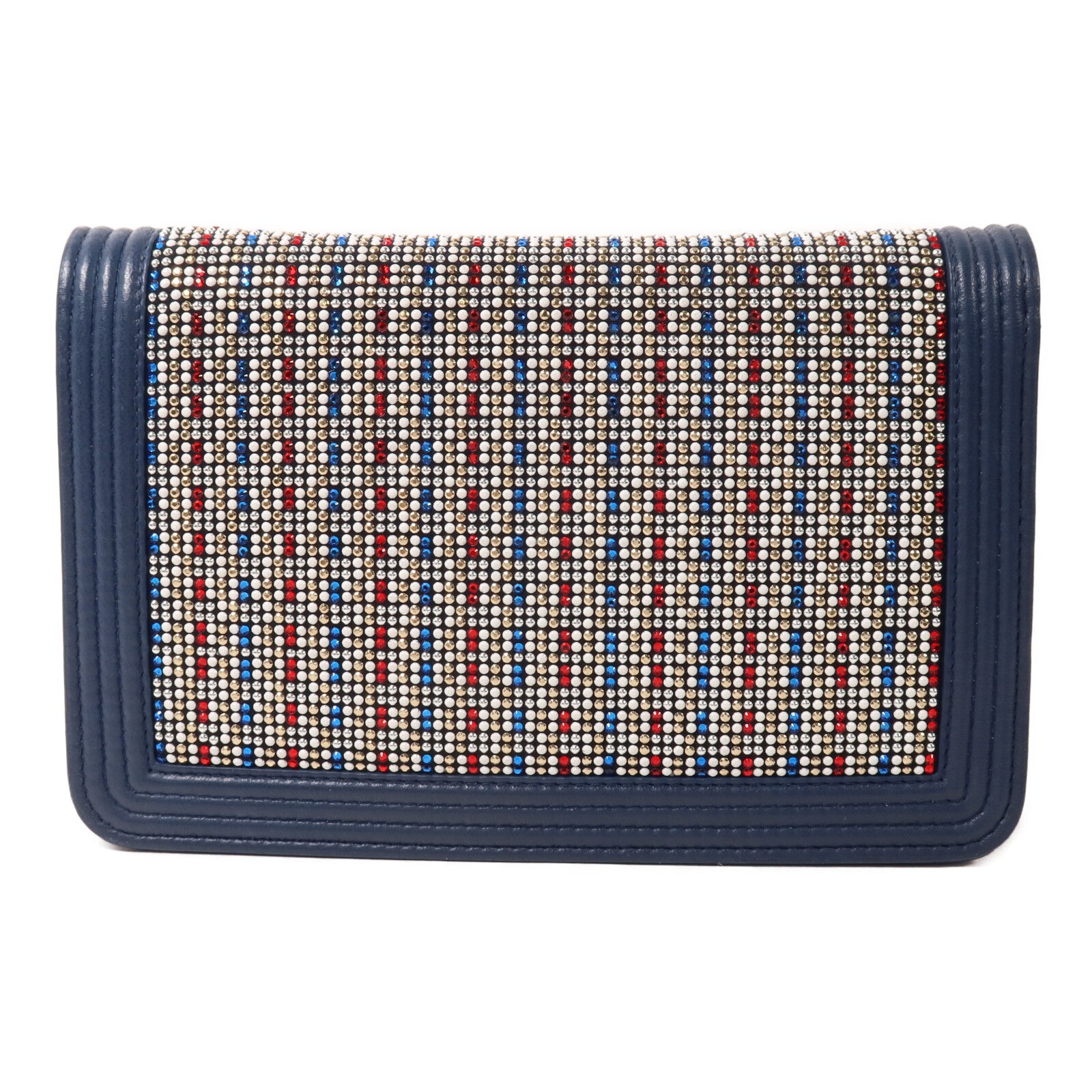 CHANEL 牛皮皮革/Strass Boy Wallet On Chain鏈帶肩背袋