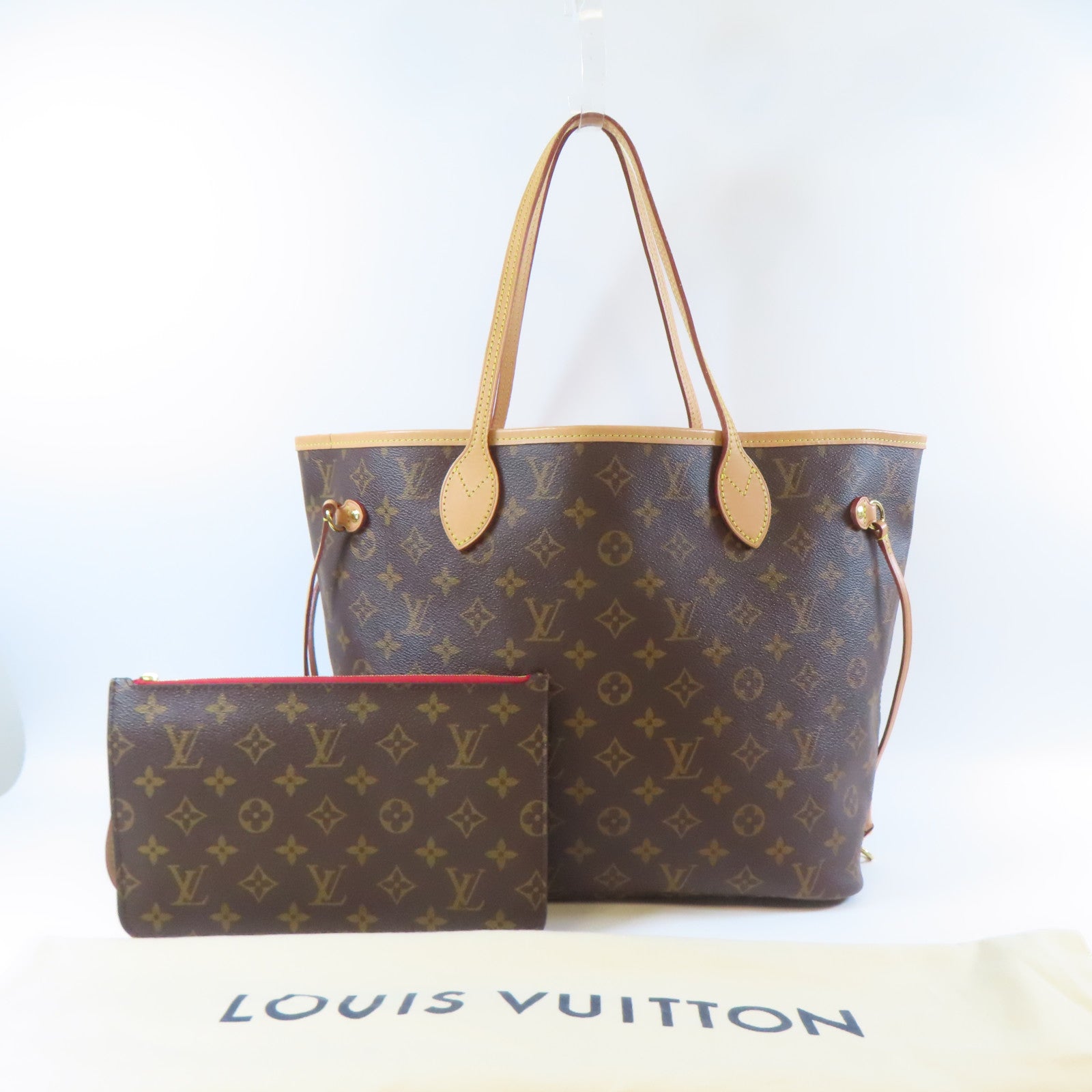 LOUIS VUITTON Monogram Neverfull MM金扣手挽袋啡色