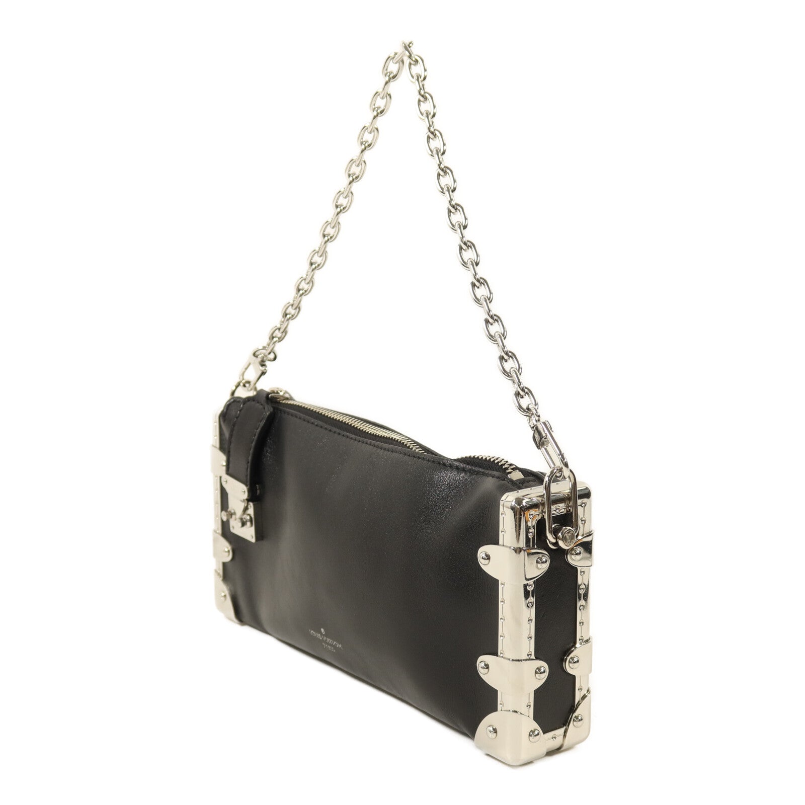 LOUIS VUITTON 牛皮皮革Slim Trunk銀扣鏈帶手挽肩背兩用袋