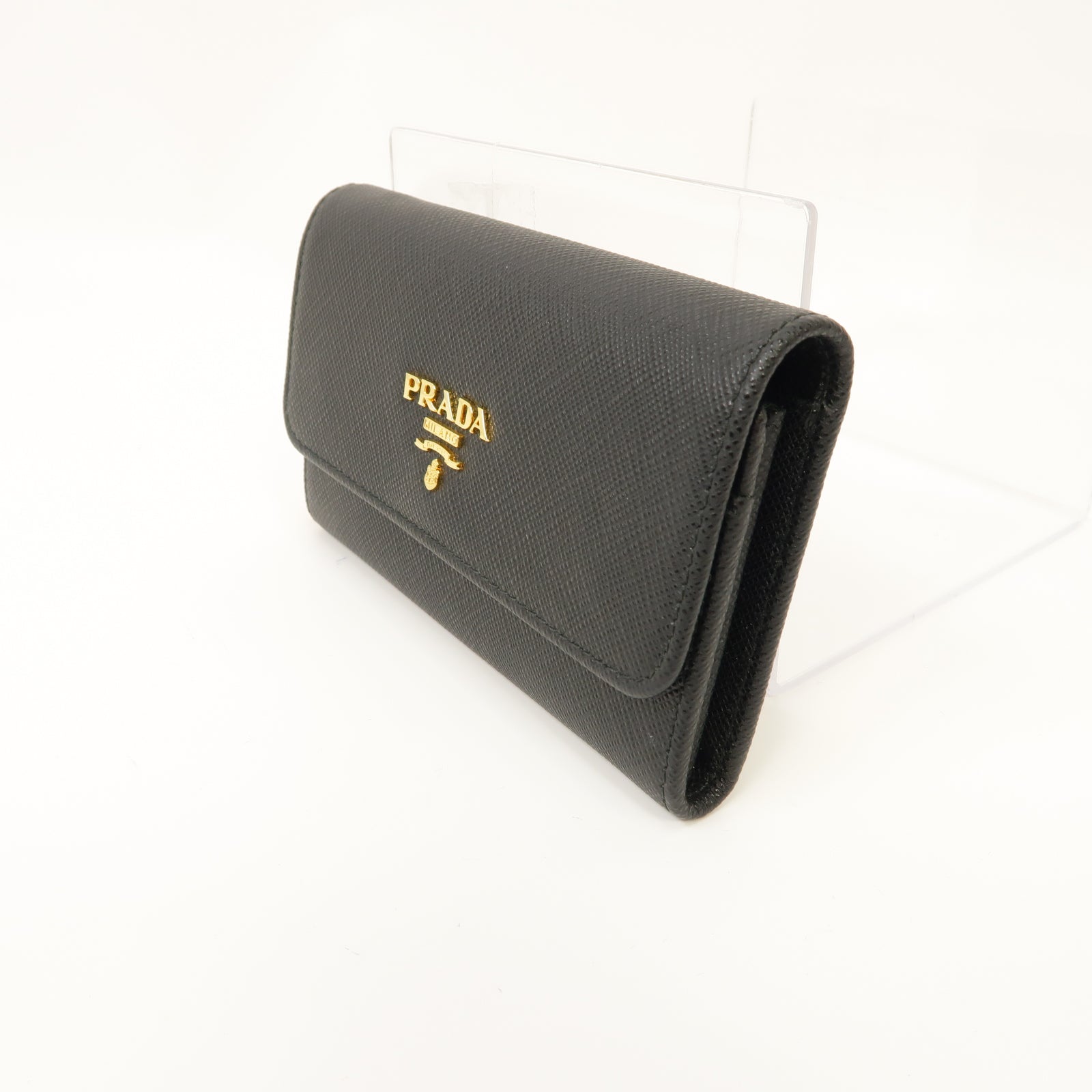 PRADA 【激減優惠】Saffiano皮革Mini Wallet with Chain金扣錢包黑色