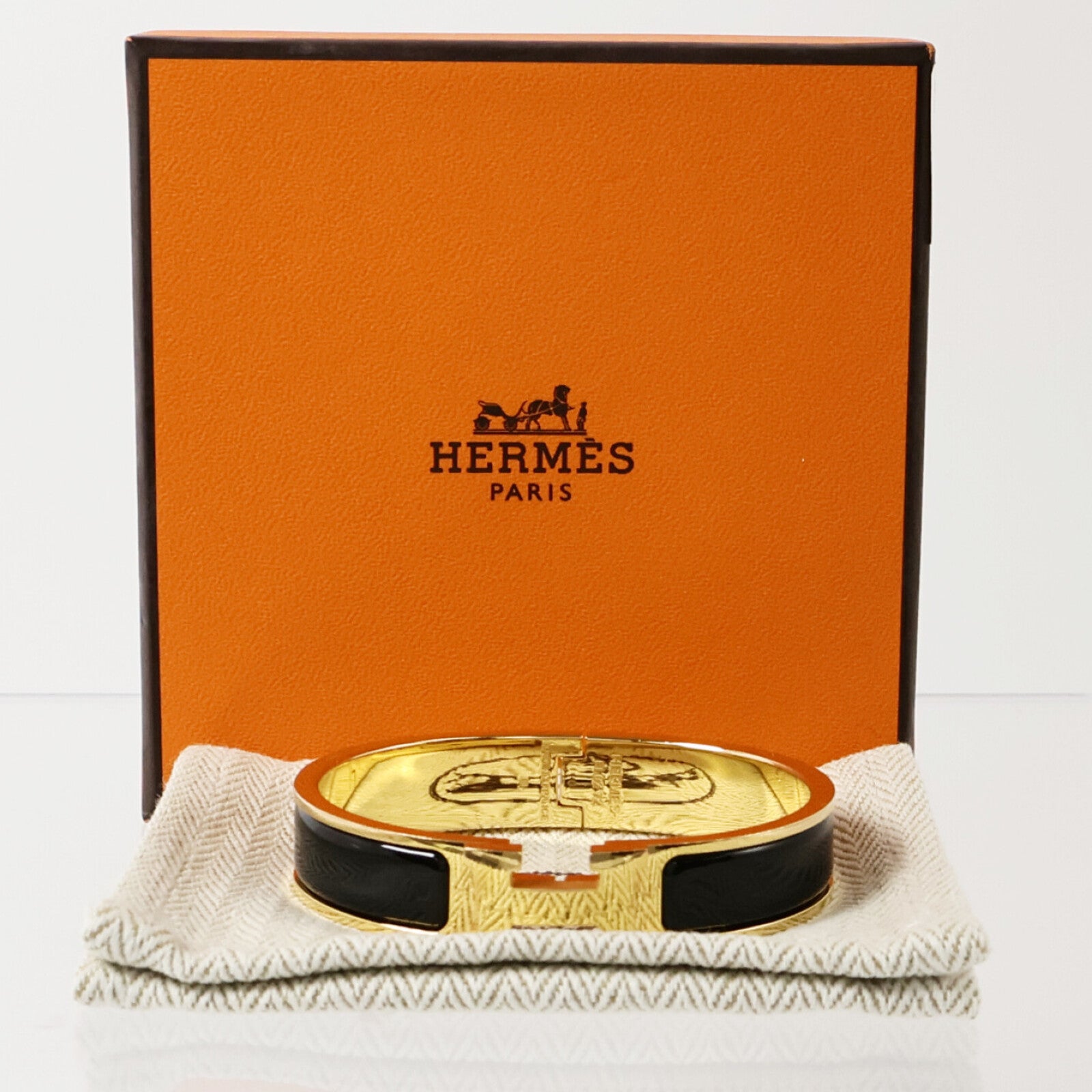 HERMES 金屬/琺瑯Clic H Bracelet金扣手鏈Black