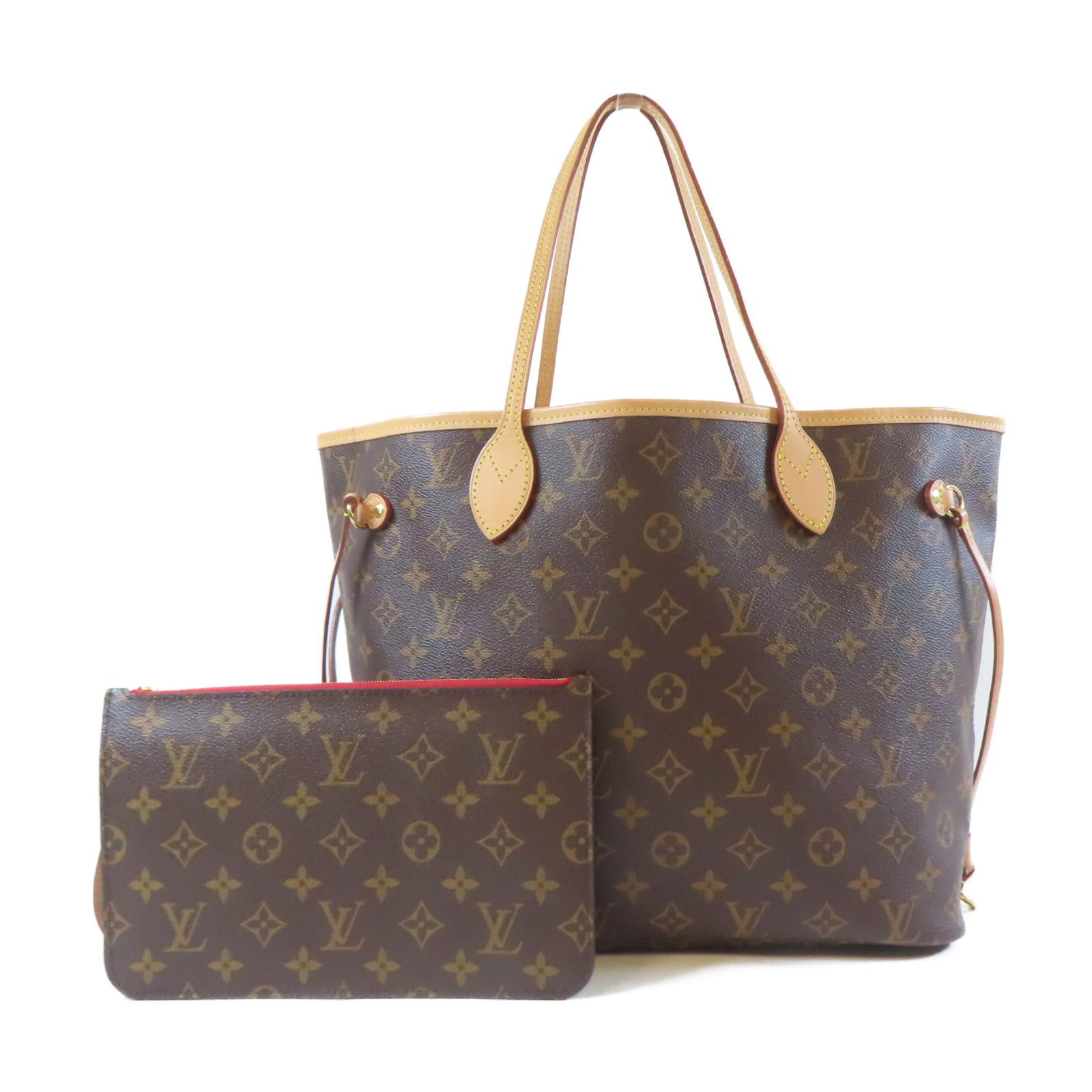 LOUIS VUITTON Monogram Neverfull MM金扣手挽袋啡色