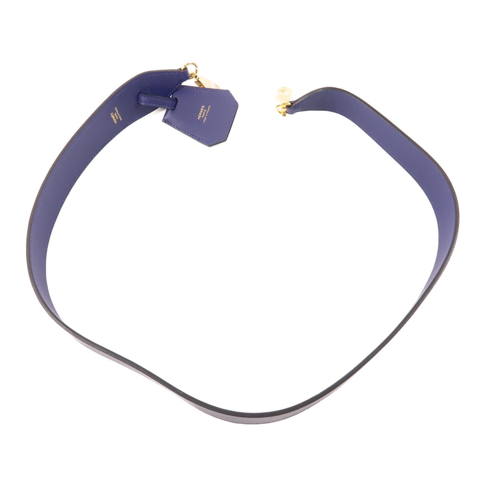 HERMES Swift皮革Clochette Bag Strap金扣肩帶藍色