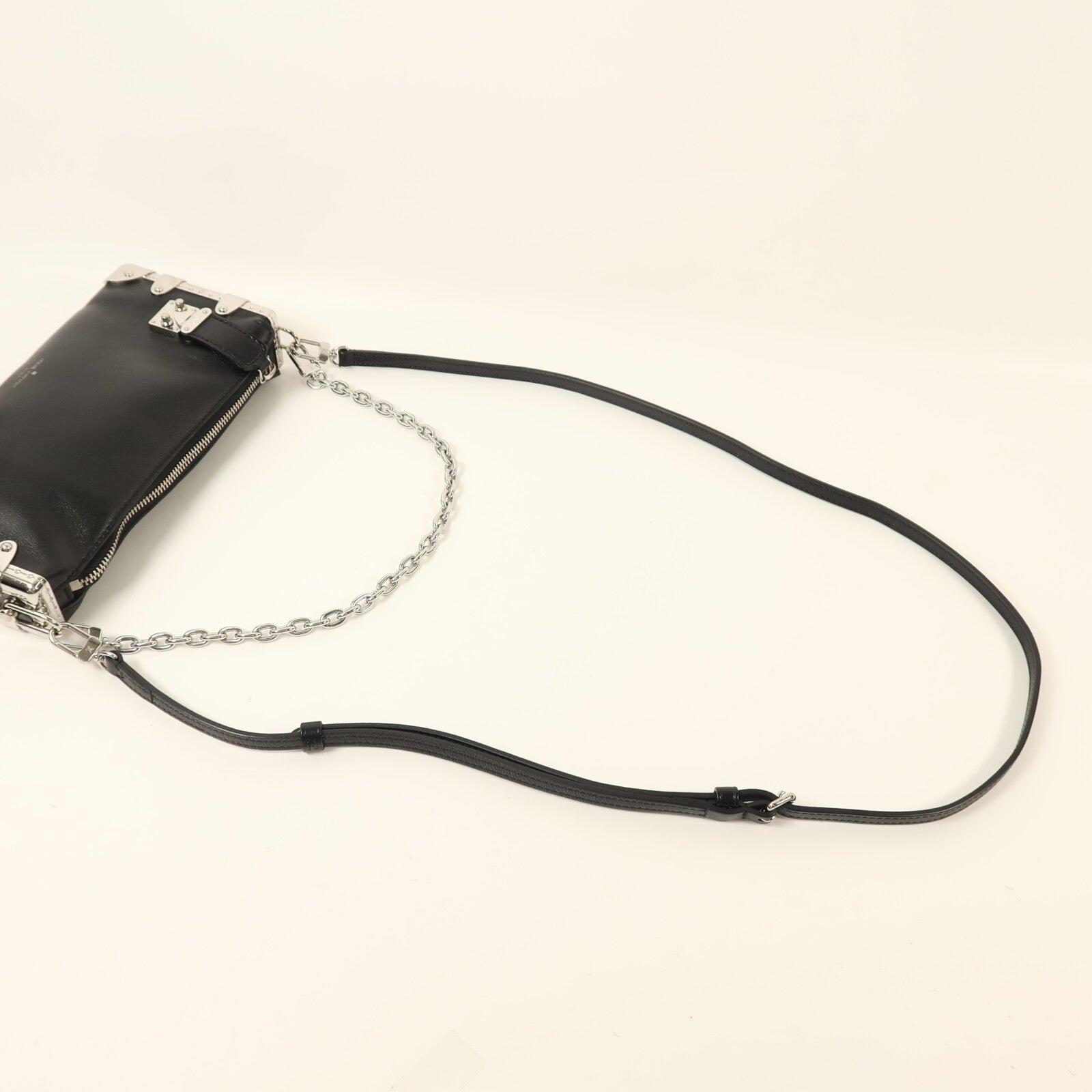 LOUIS VUITTON 牛皮皮革Slim Trunk銀扣鏈帶手挽肩背兩用袋