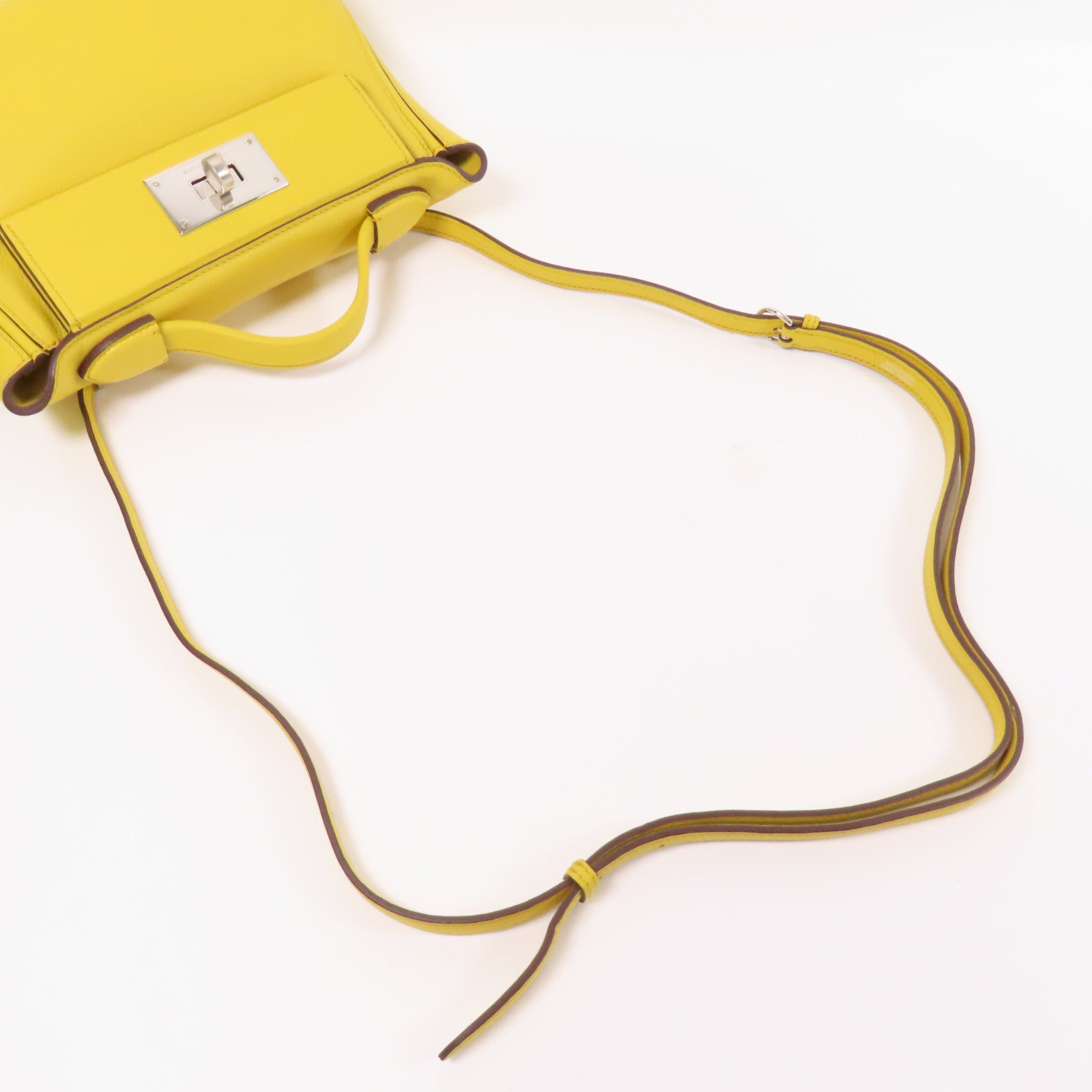 HERMES Evercolor皮革24x24 Mini銀扣手挽肩背兩用袋Sun