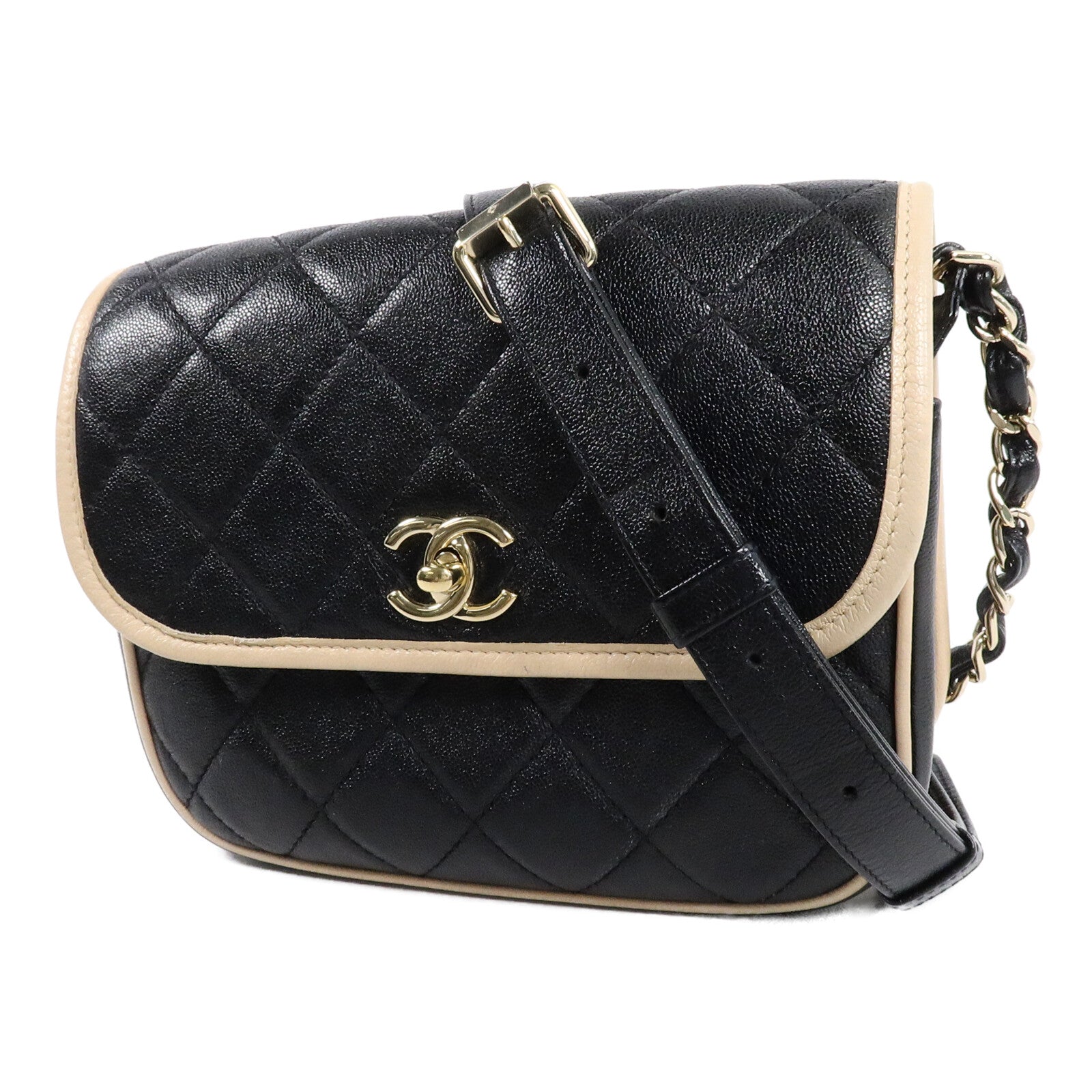 CHANEL 牛皮皮革Messenger Bag鏈帶肩背袋