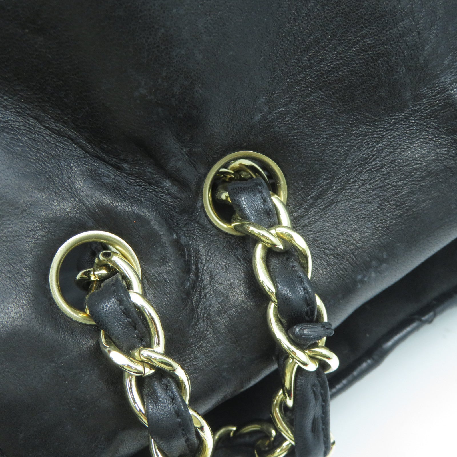 CHANEL 菱格牛皮皮革Chain Shoulder Bag金扣手挽肩背兩用袋黑色