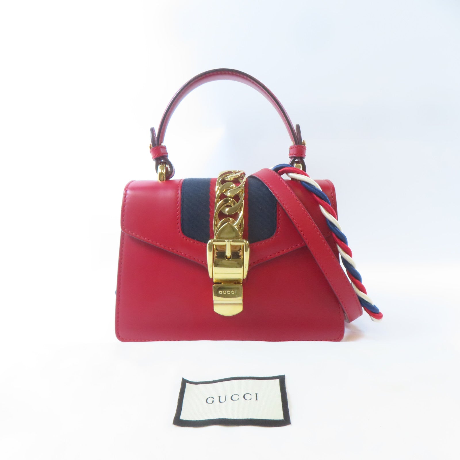 GUCCI 【激減優惠】牛皮皮革Sylvie Mini Shoulder Bag金扣手挽肩背兩用袋紅色