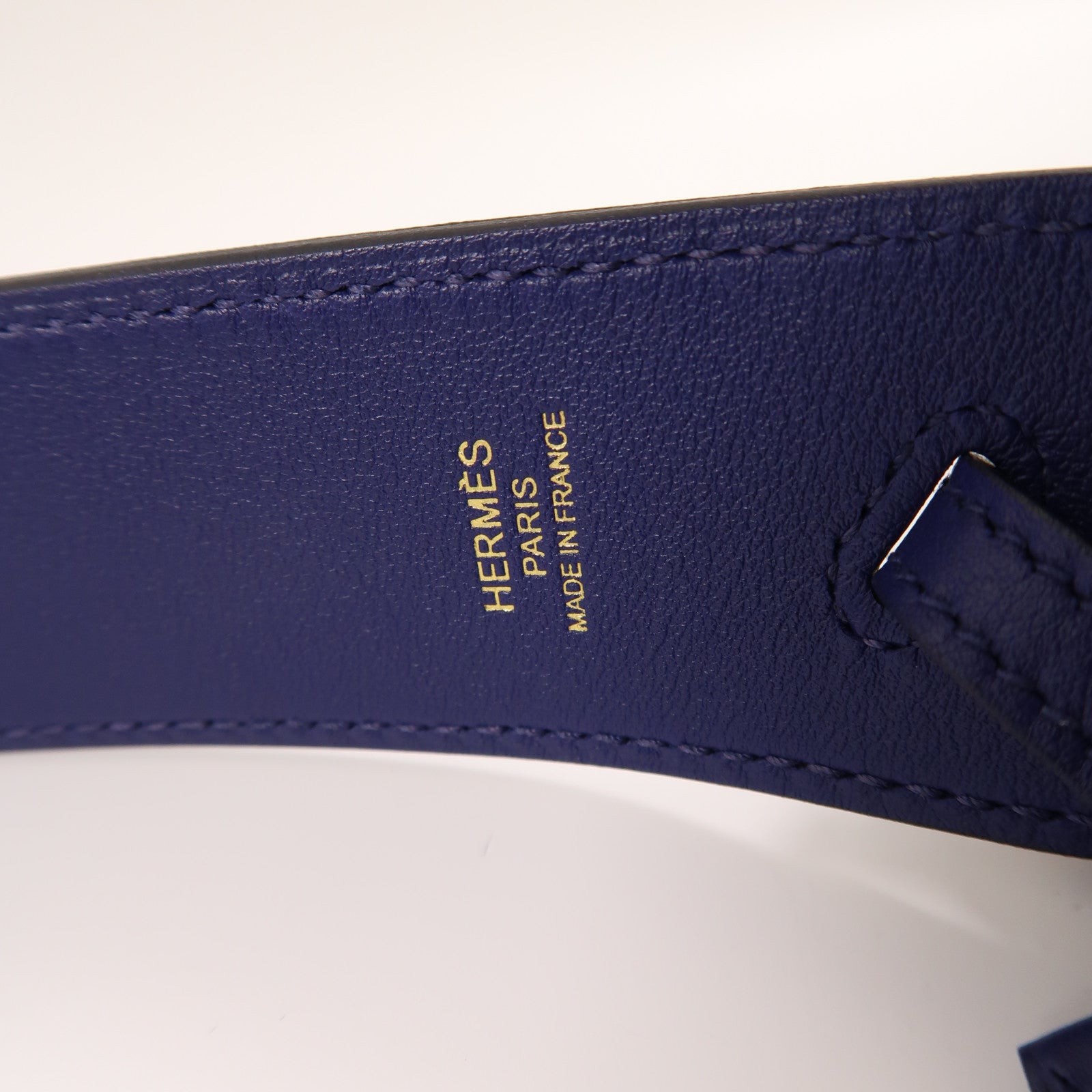 HERMES Swift皮革Clochette Bag Strap金扣肩帶藍色