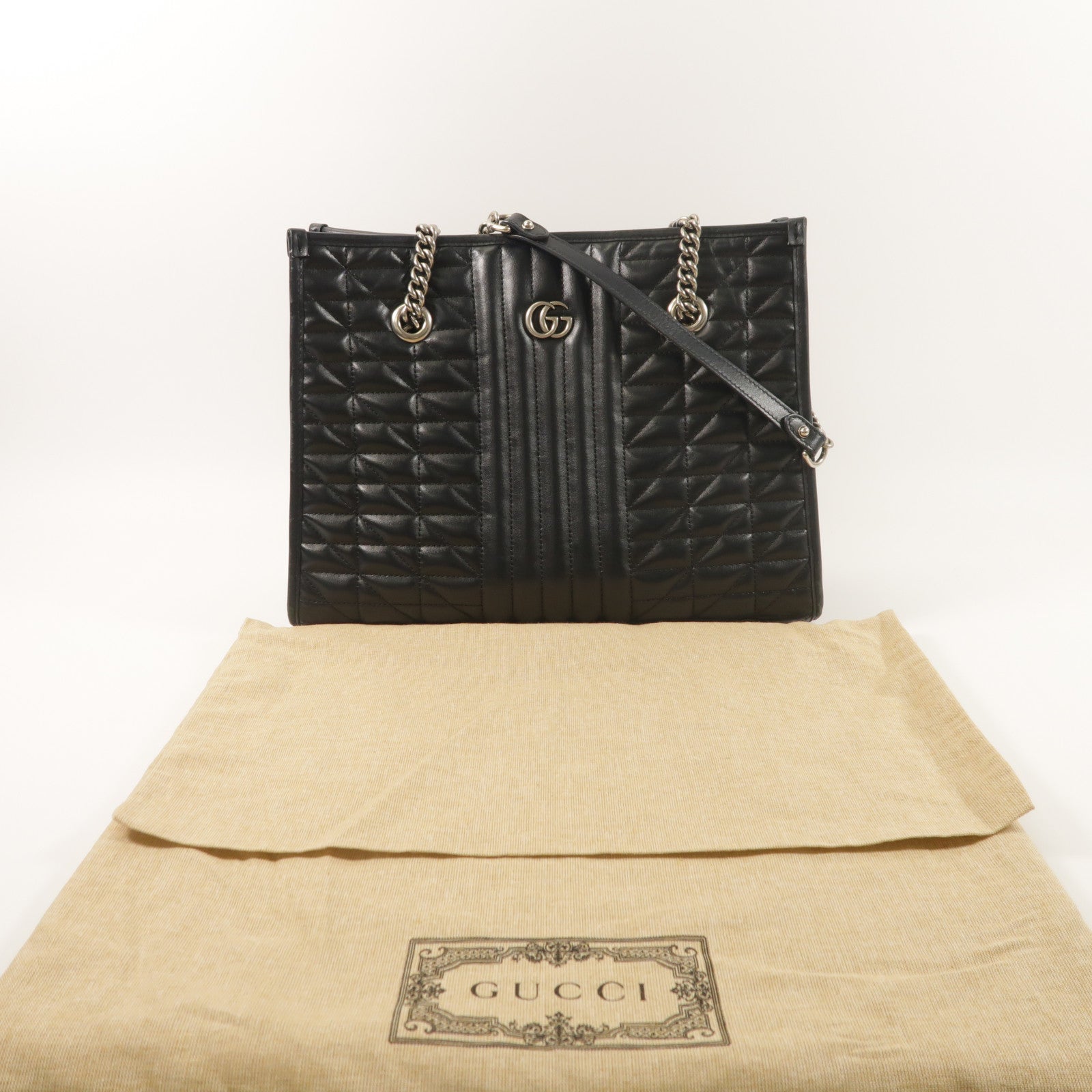 GUCCI 牛皮皮革GG Marmont Tote鏈帶肩背袋