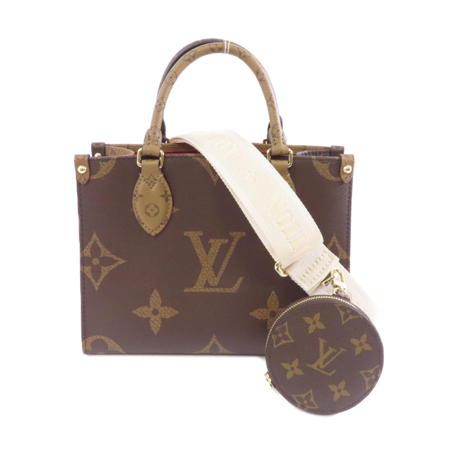 LOUIS VUITTON Monogram Giant OnTheGo PM金扣手挽肩背兩用袋啡色